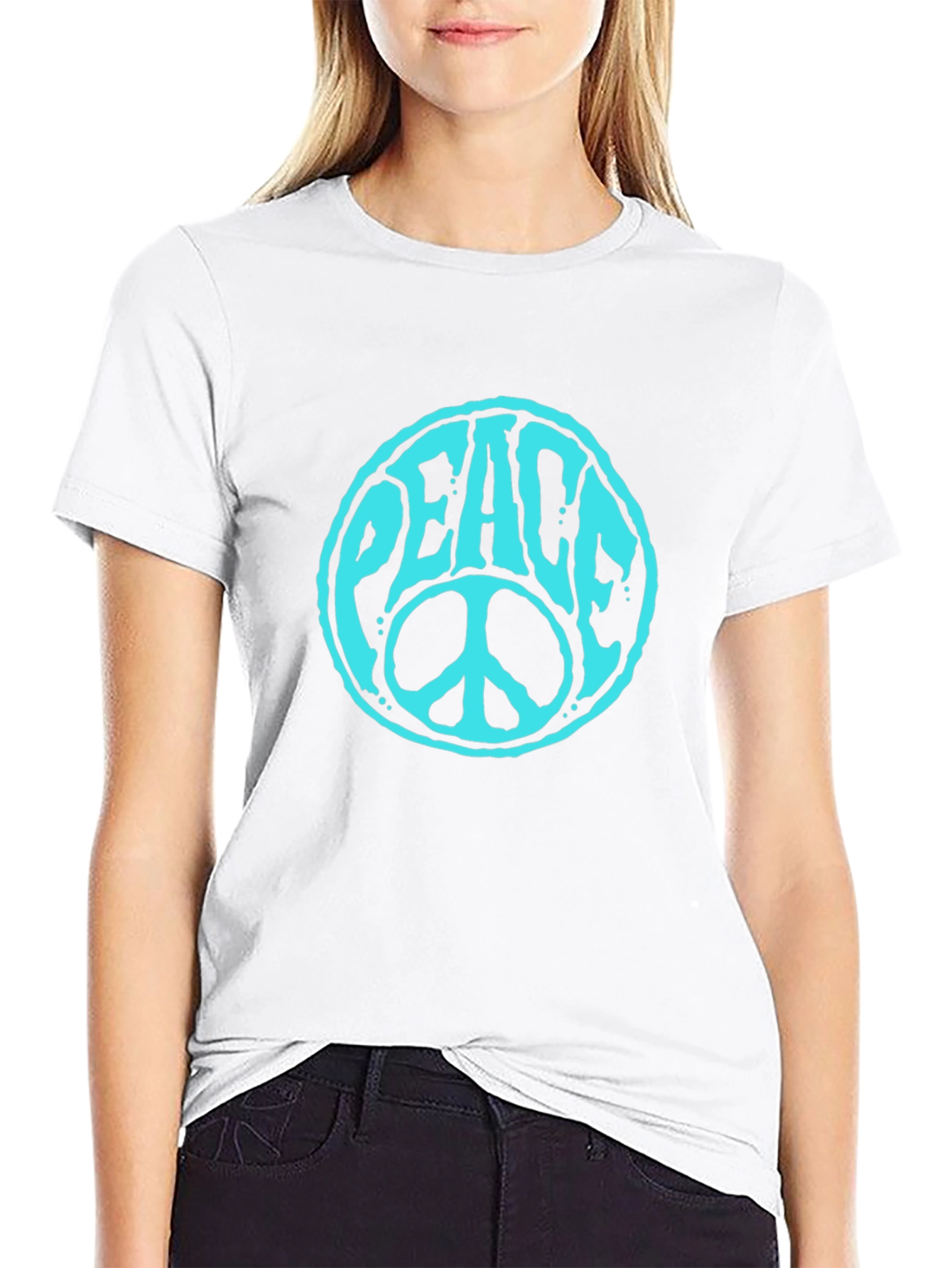Peace Sign Graphic Tee - Black Cotton Casual T-Shirt