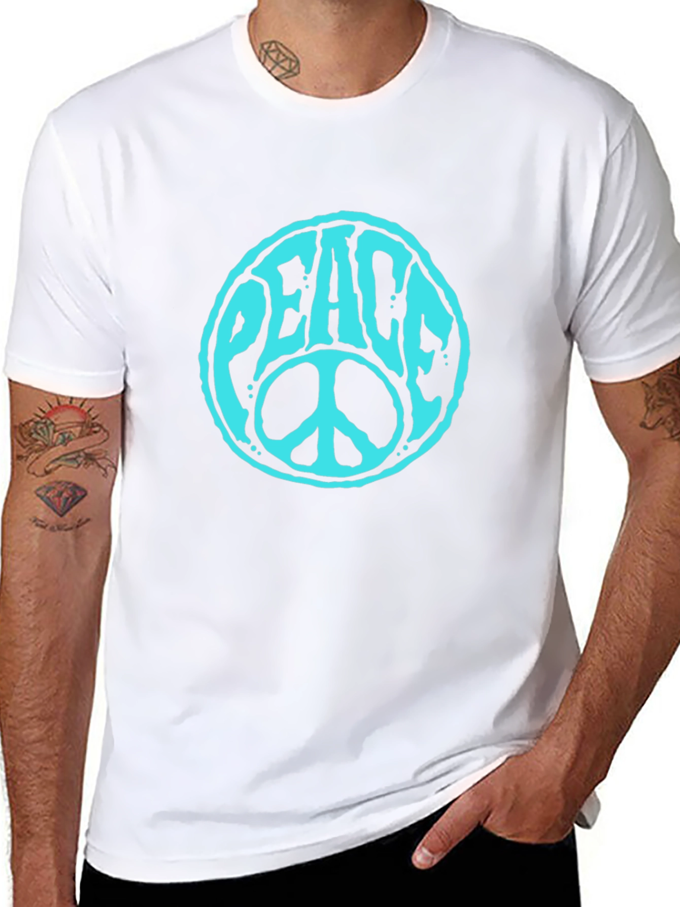 Peace Sign Graphic Tee - Black Cotton Casual T-Shirt
