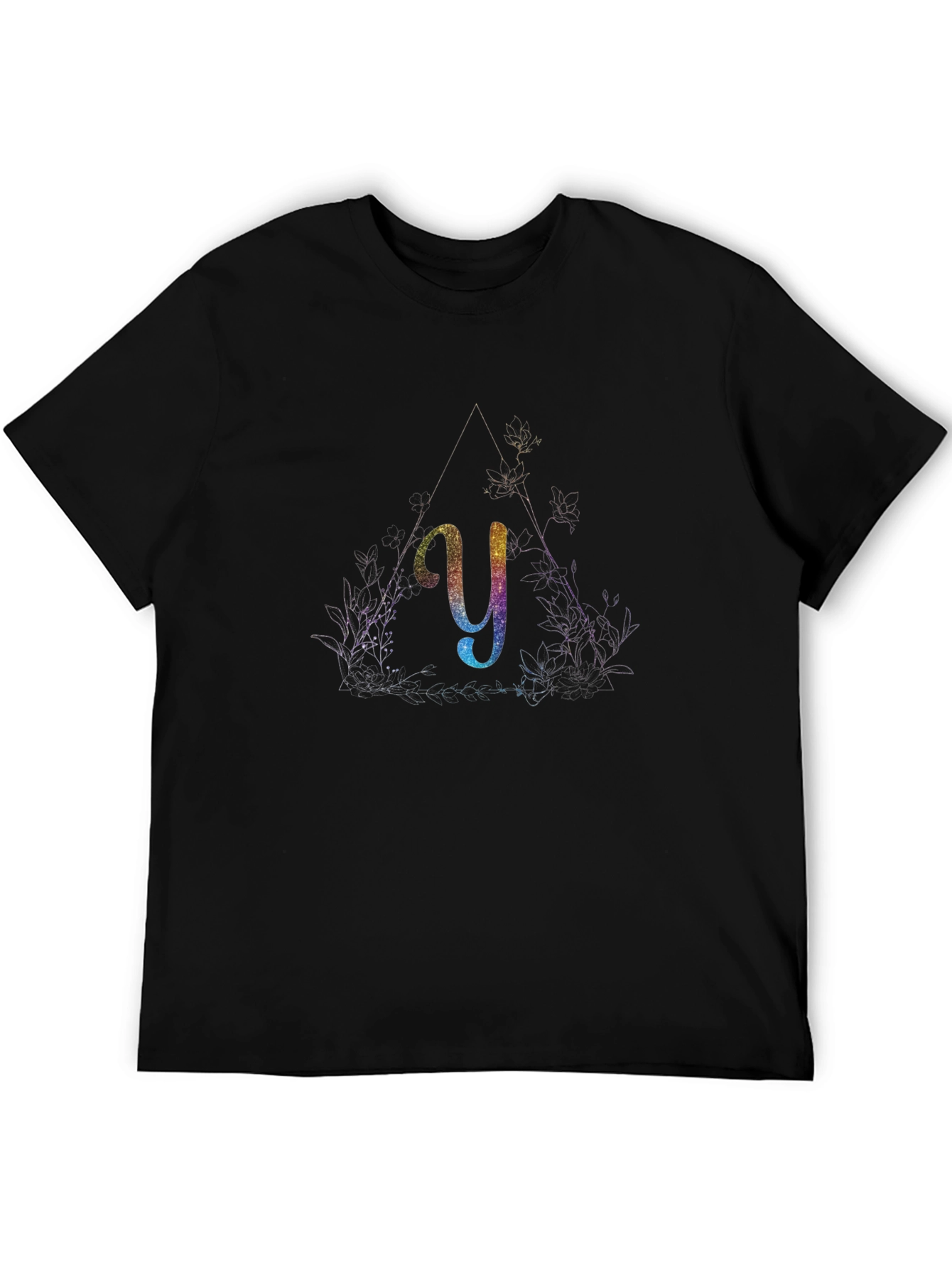 Initial Y Rainbow Glitter T-Shirt - Unisex