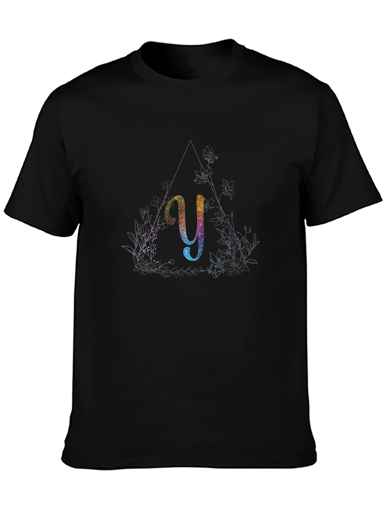 Initial Y Rainbow Glitter T-Shirt - Unisex