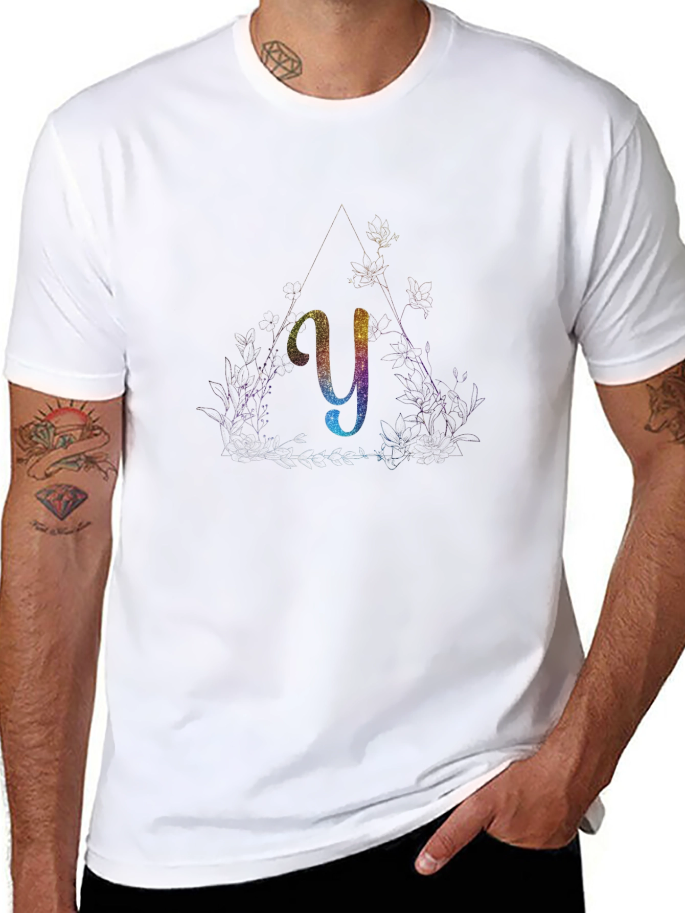 Initial Y Rainbow Glitter T-Shirt - Unisex
