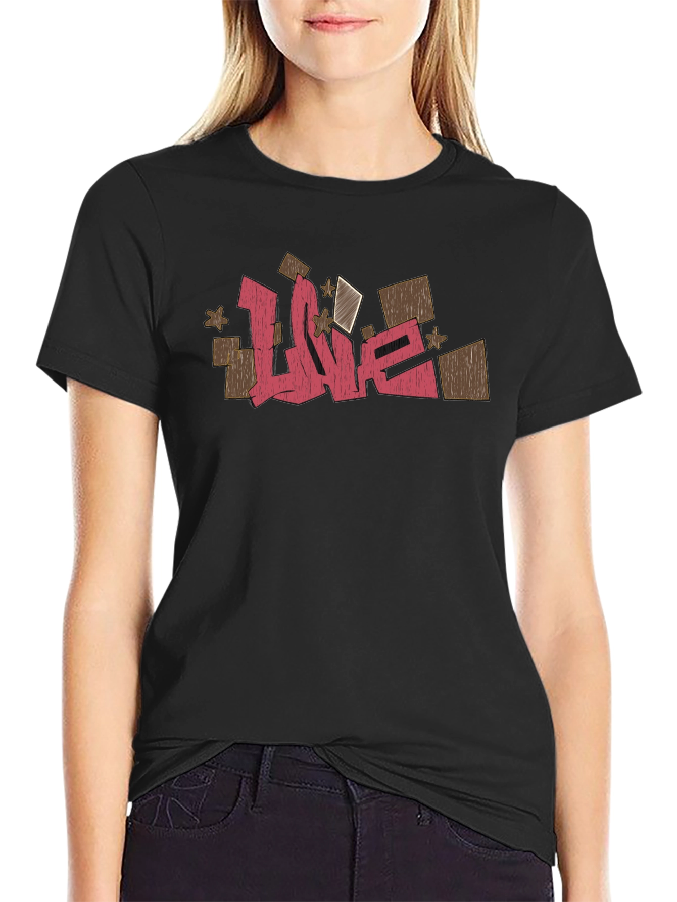 Graffiti-Style Love Graphic Black T-Shirt