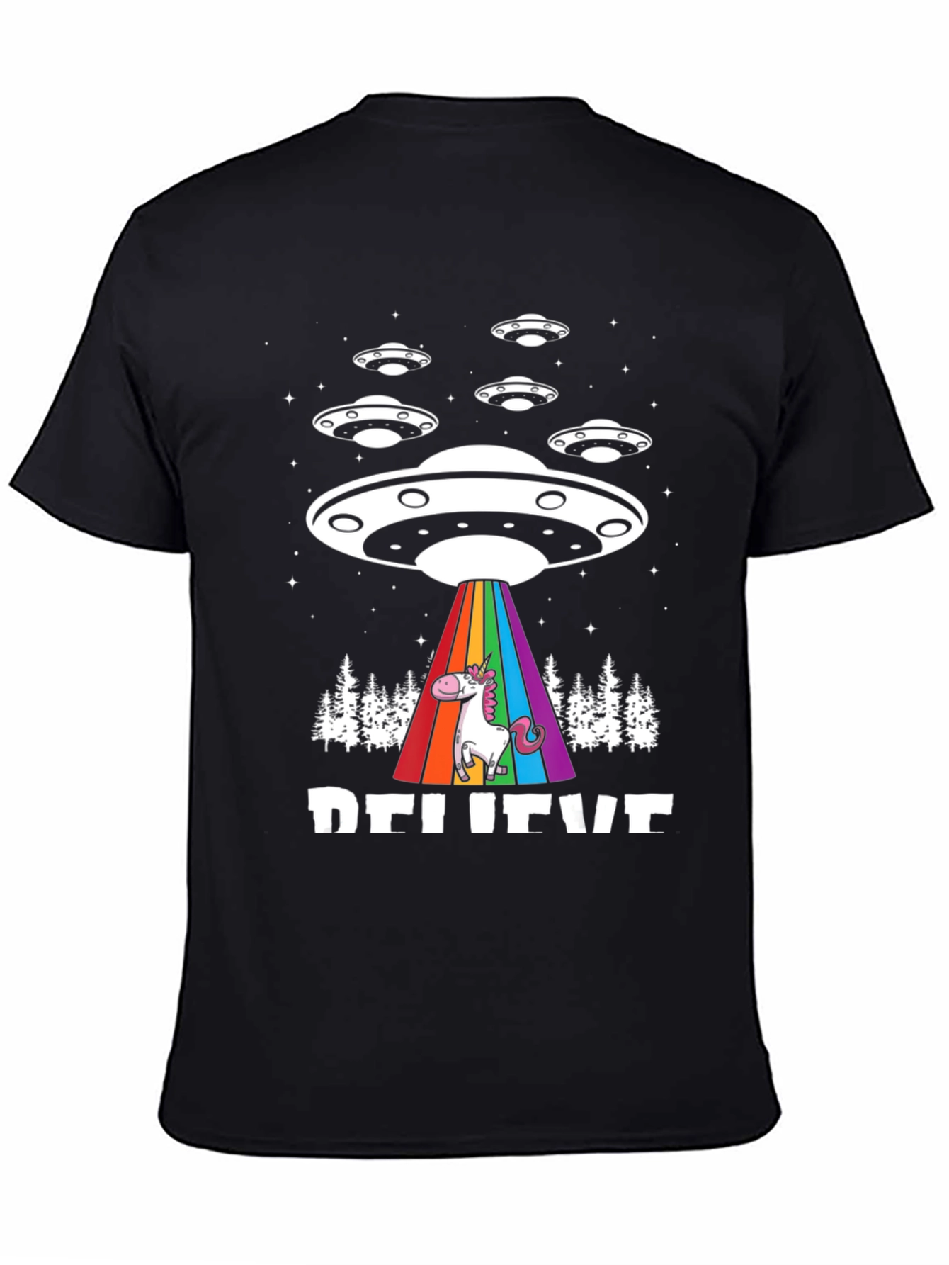 Believe UFO Unicorn Black T-Shirt