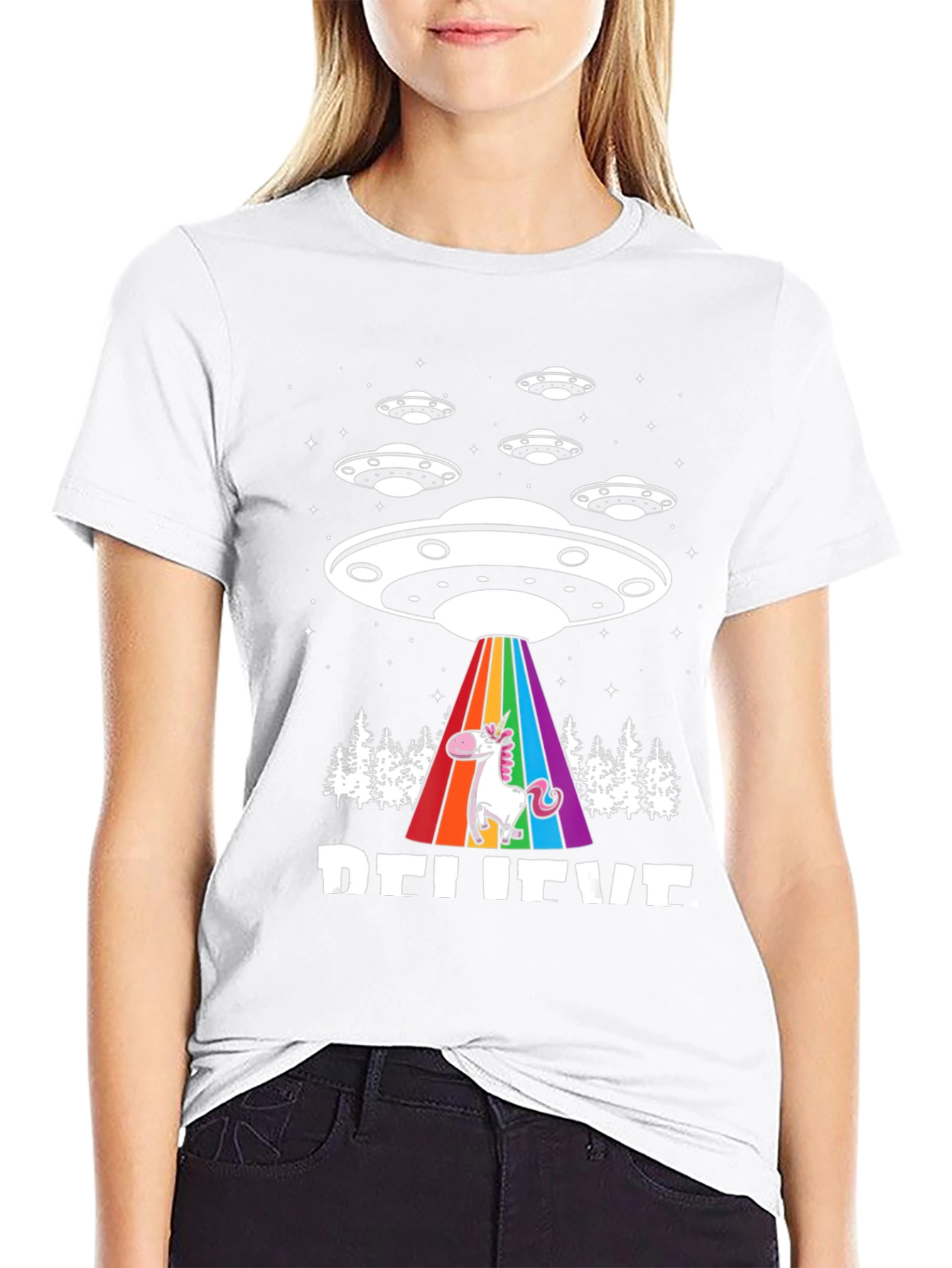 Believe UFO Unicorn Black T-Shirt
