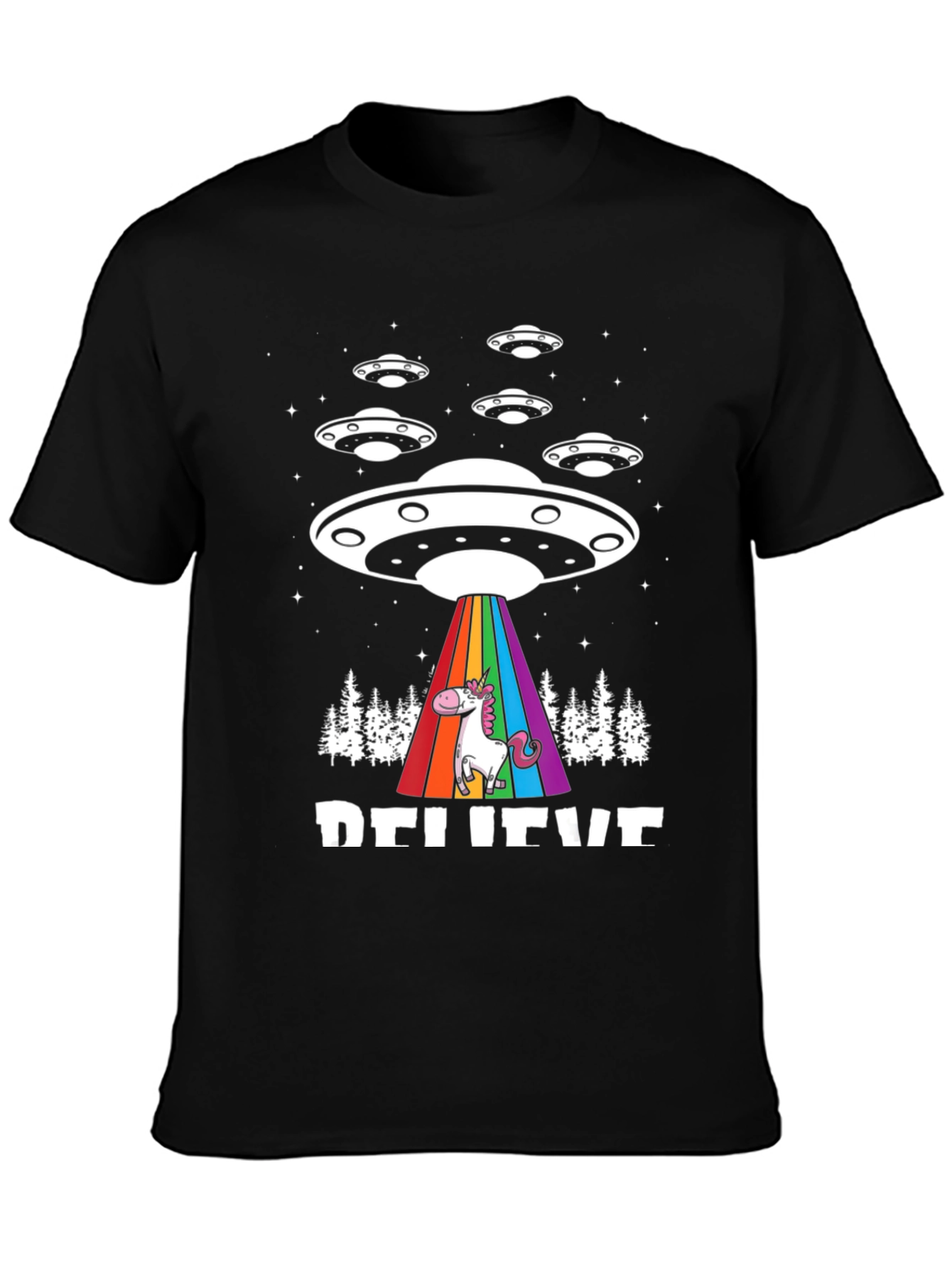 Believe UFO Unicorn Black T-Shirt