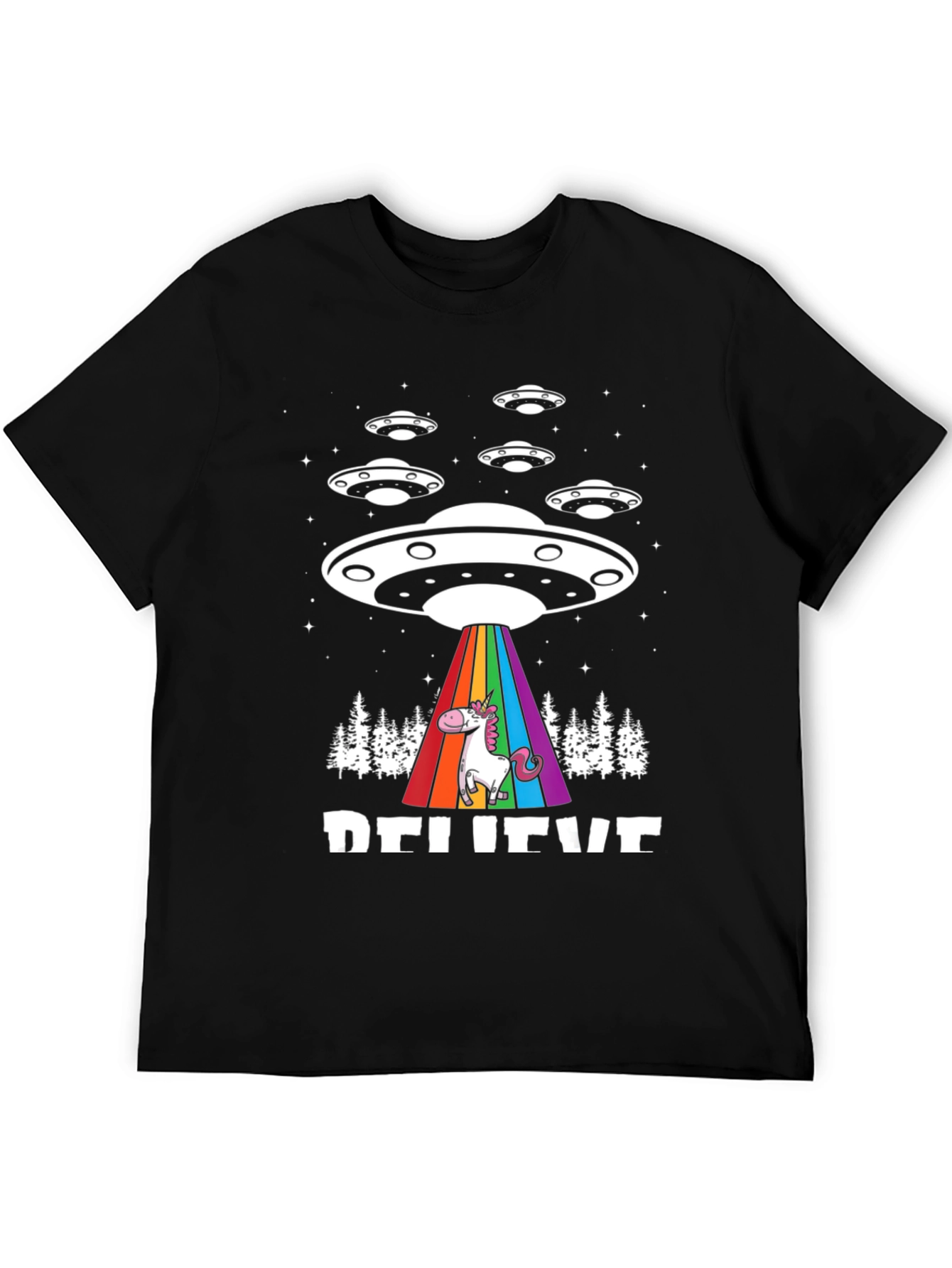 Believe UFO Unicorn Black T-Shirt