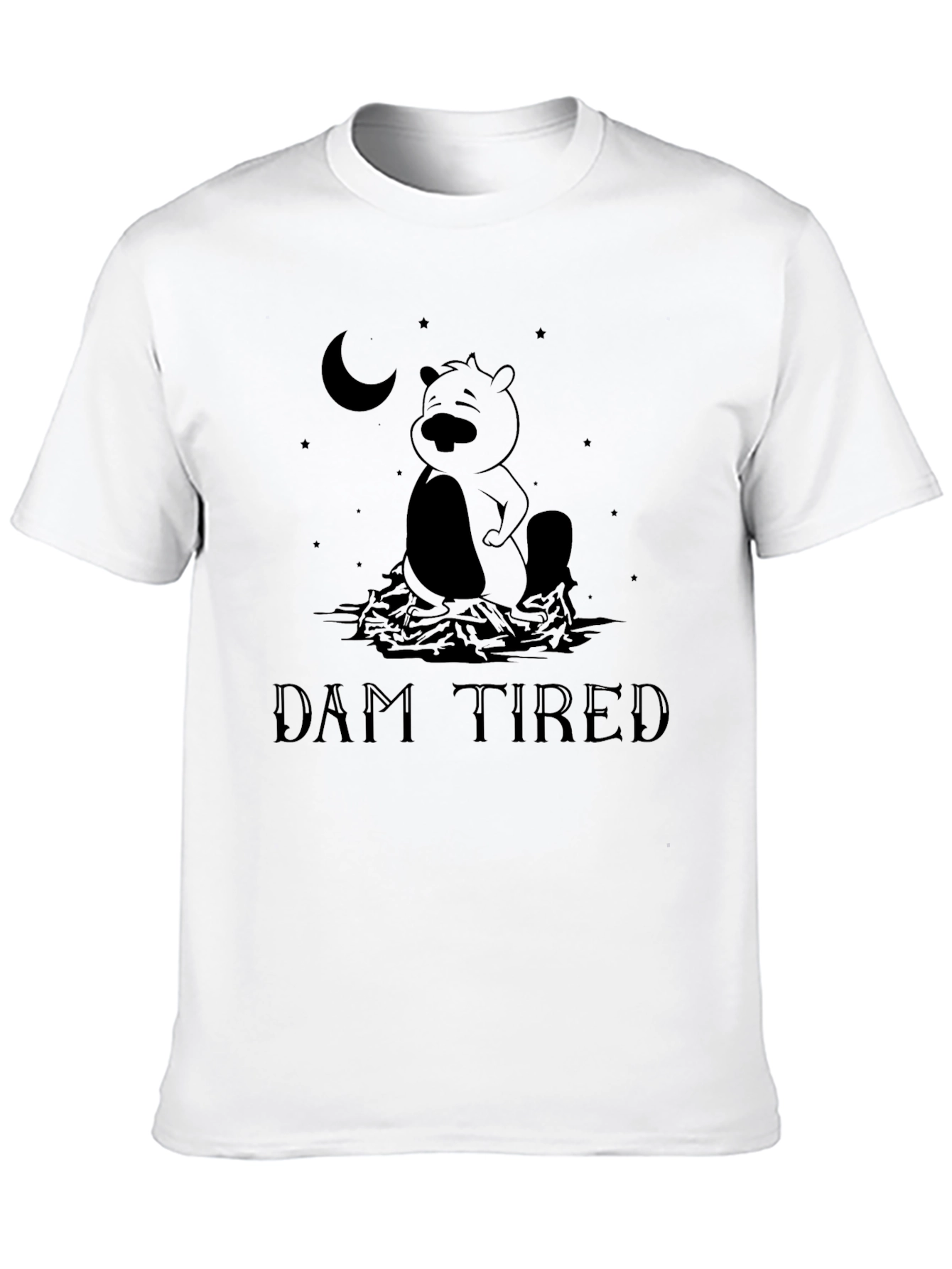 Dam Tired Beaver Graphic Tee - Funny Mens T-Shirt