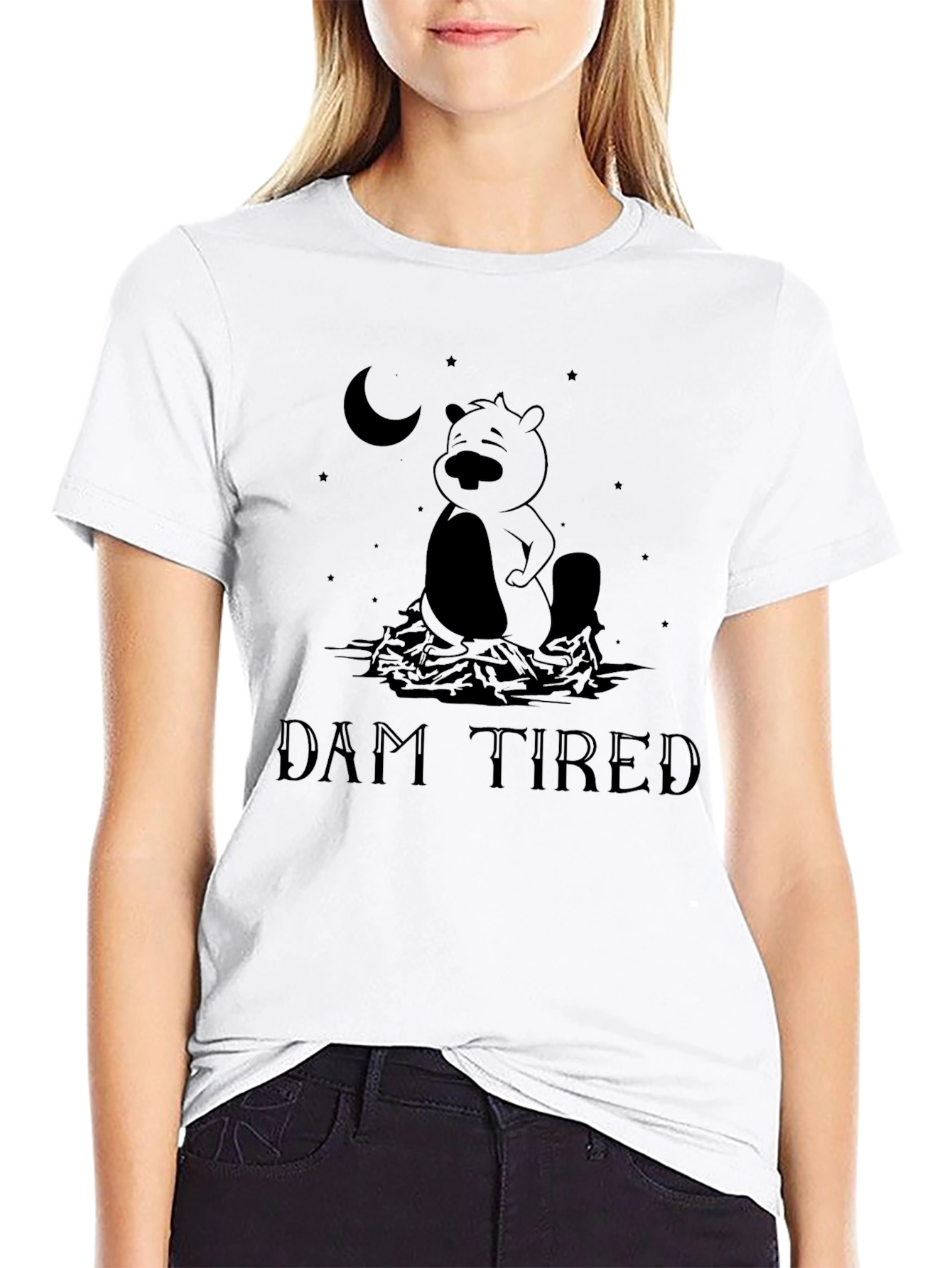 Dam Tired Beaver Graphic Tee - Funny Mens T-Shirt