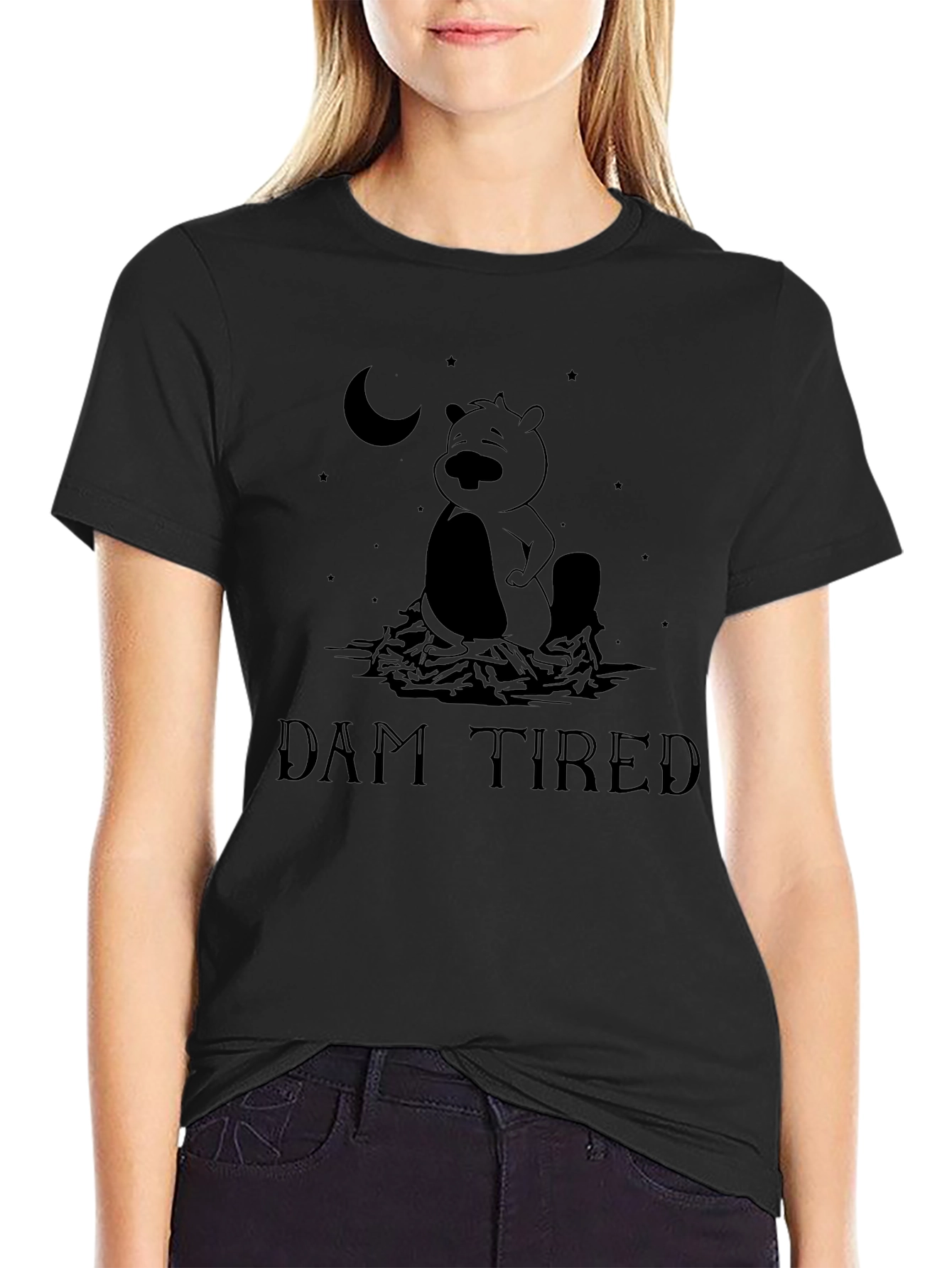 Dam Tired Beaver Graphic Tee - Funny Mens T-Shirt