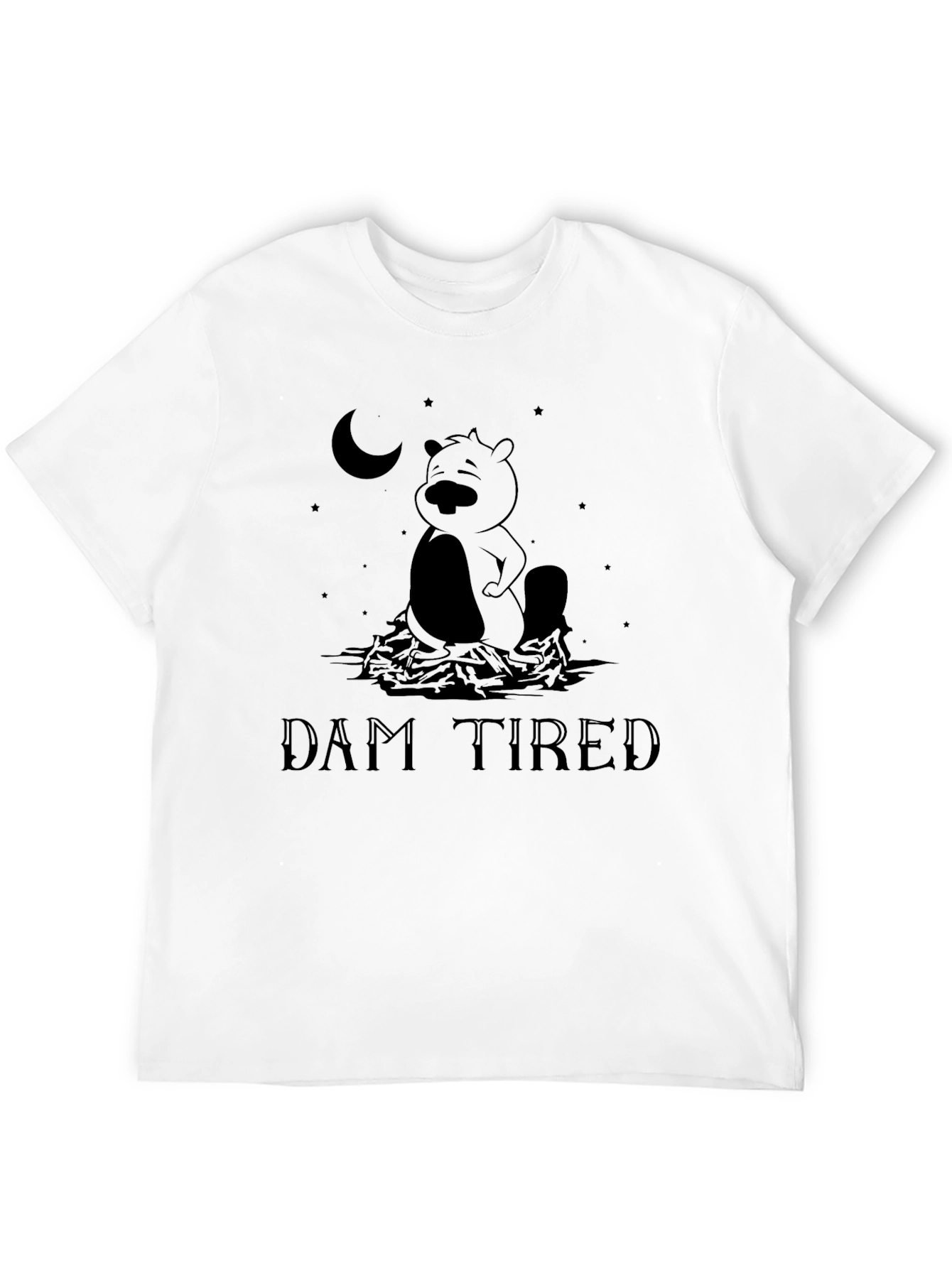 Dam Tired Beaver Graphic Tee - Funny Mens T-Shirt