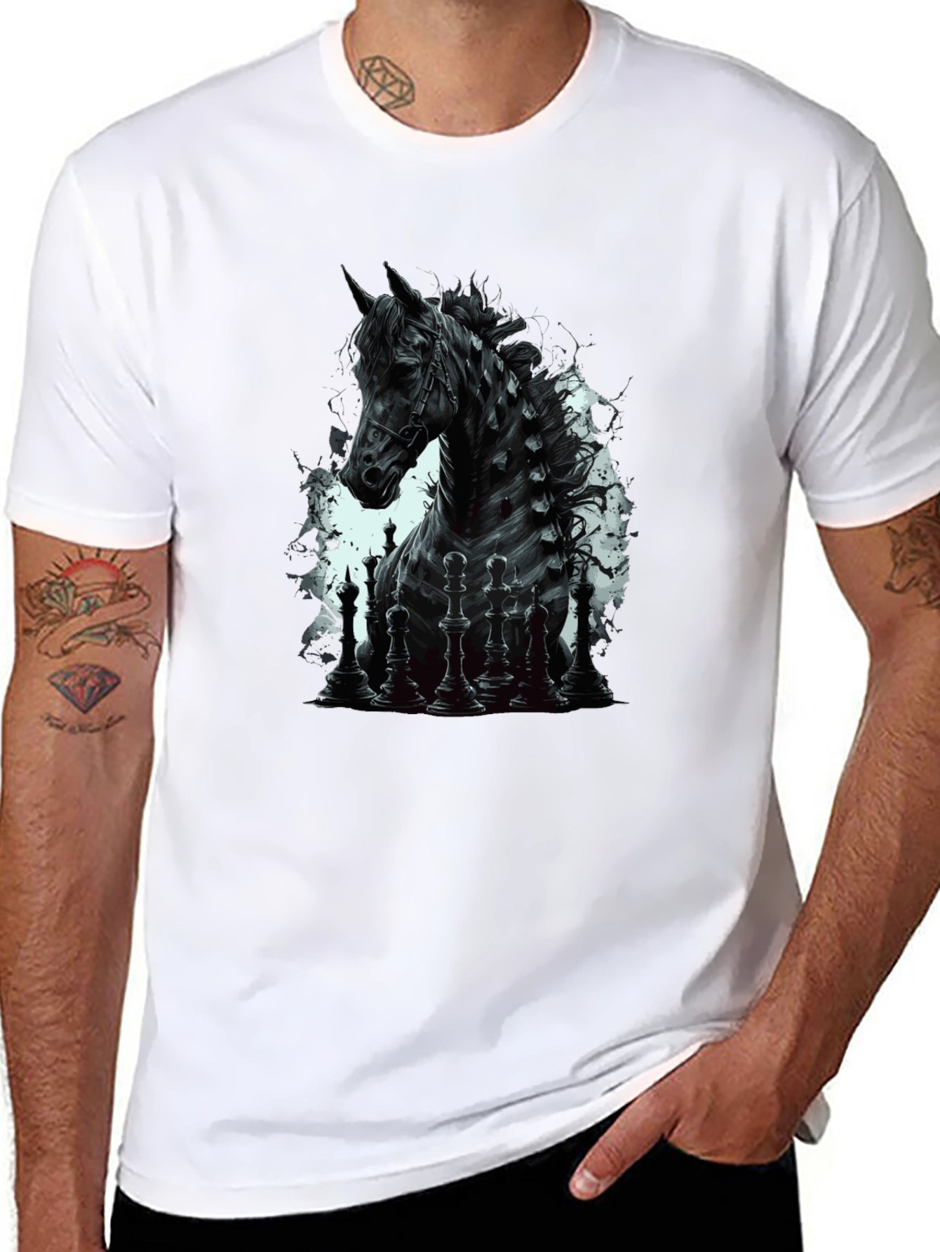 Chess Horse Graphic Tee - Stylish Black T-Shirt
