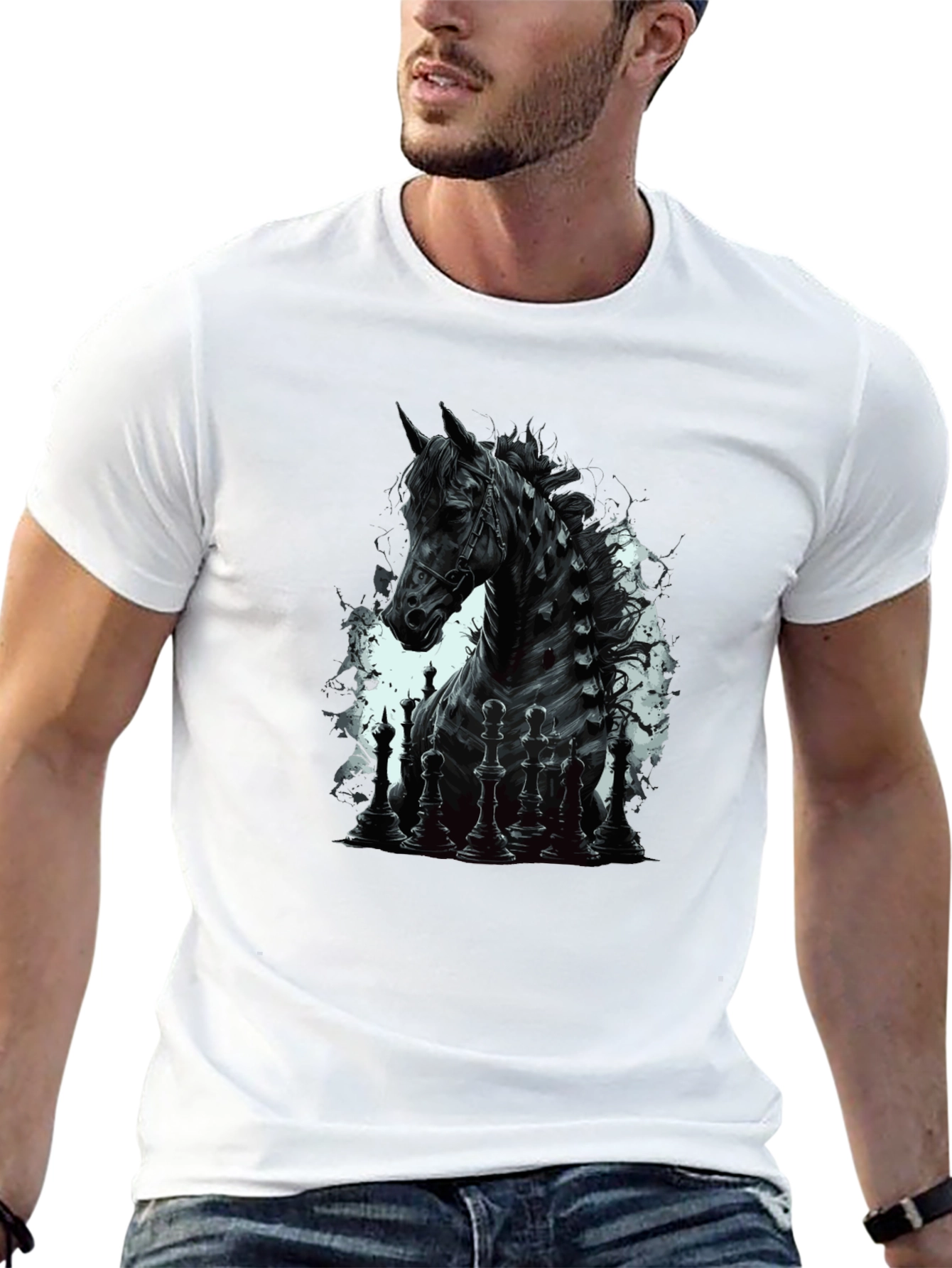 Chess Horse Graphic Tee - Stylish Black T-Shirt