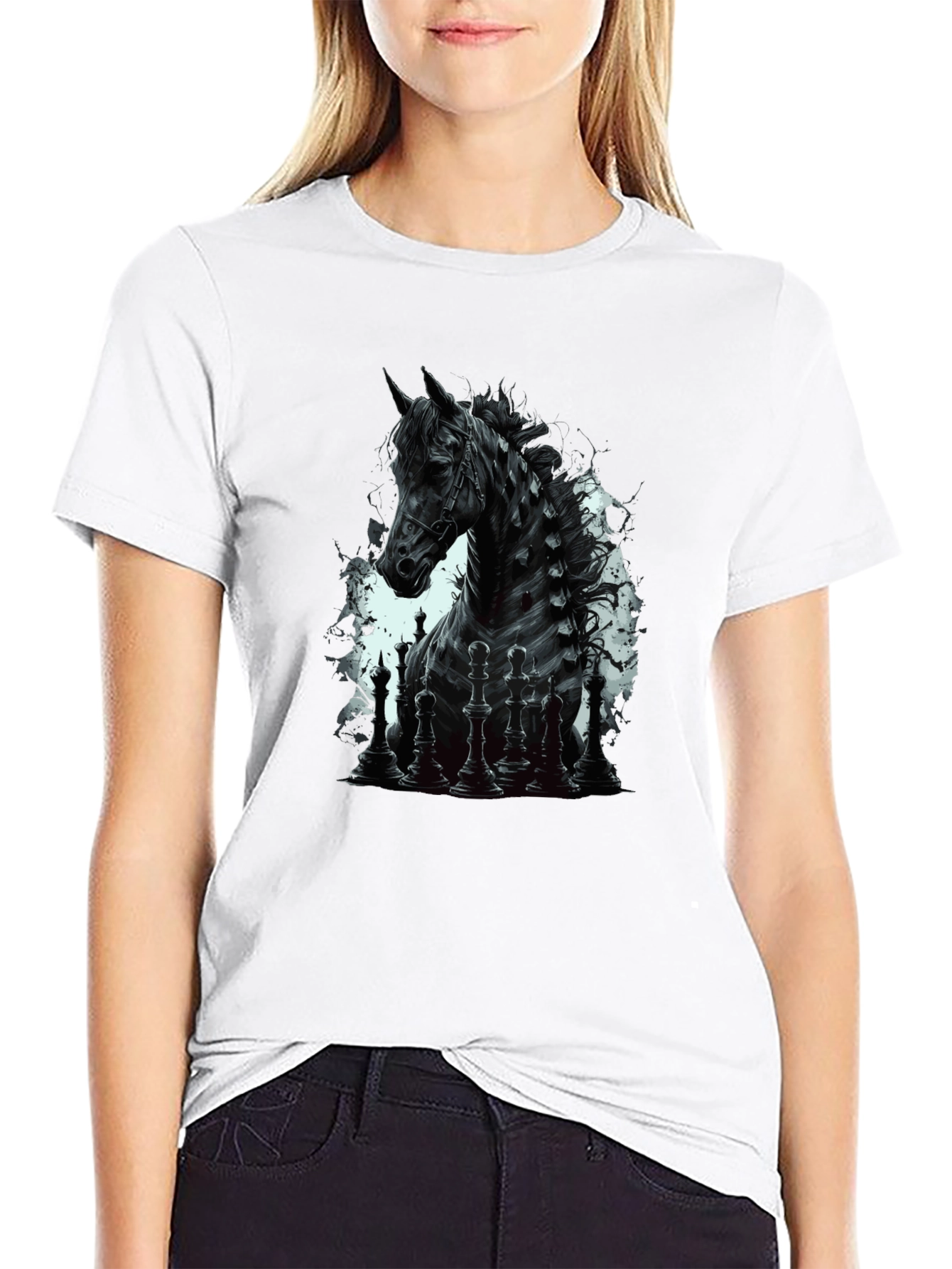 Chess Horse Graphic Tee - Stylish Black T-Shirt