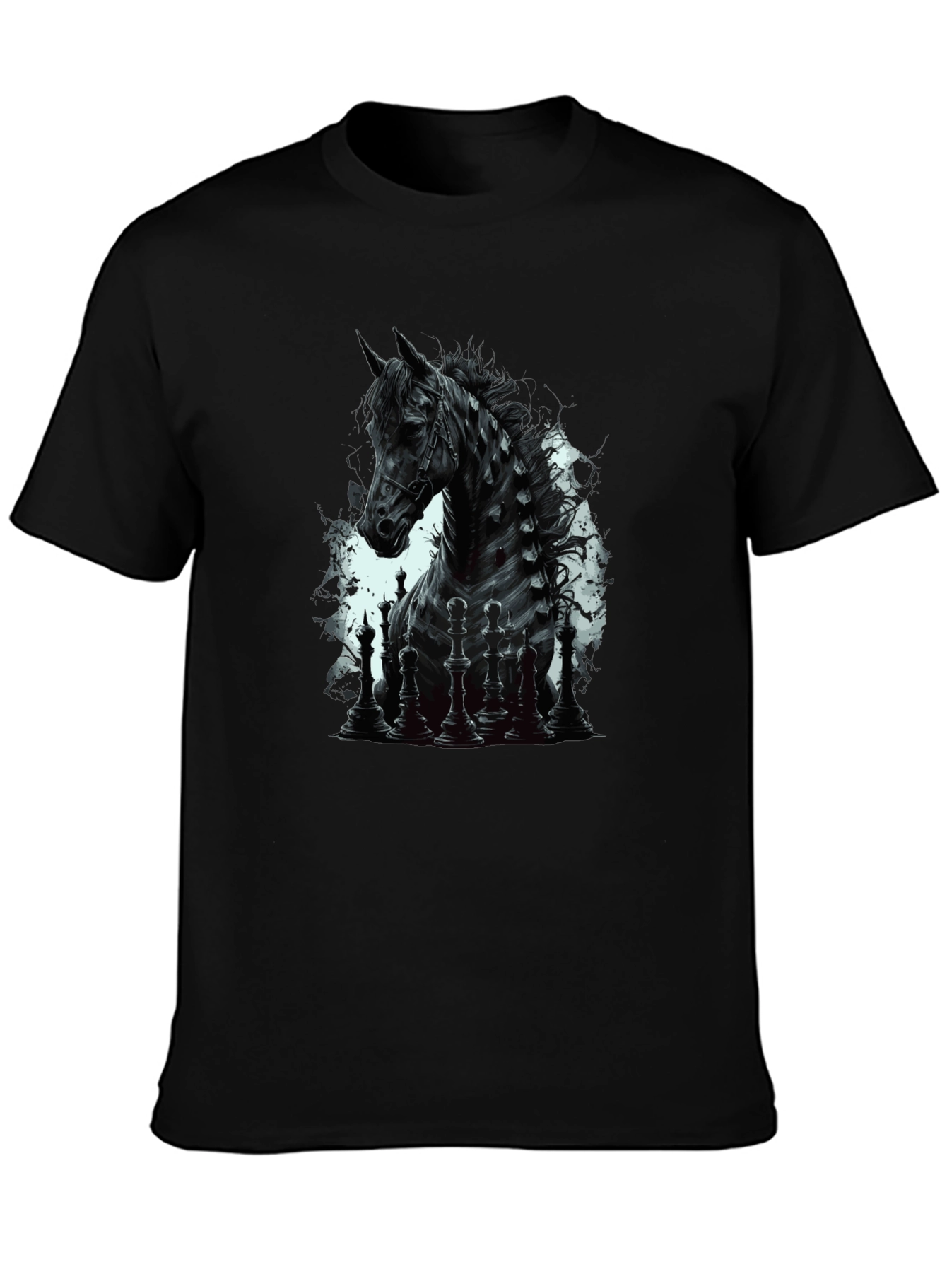 Chess Horse Graphic Tee - Stylish Black T-Shirt