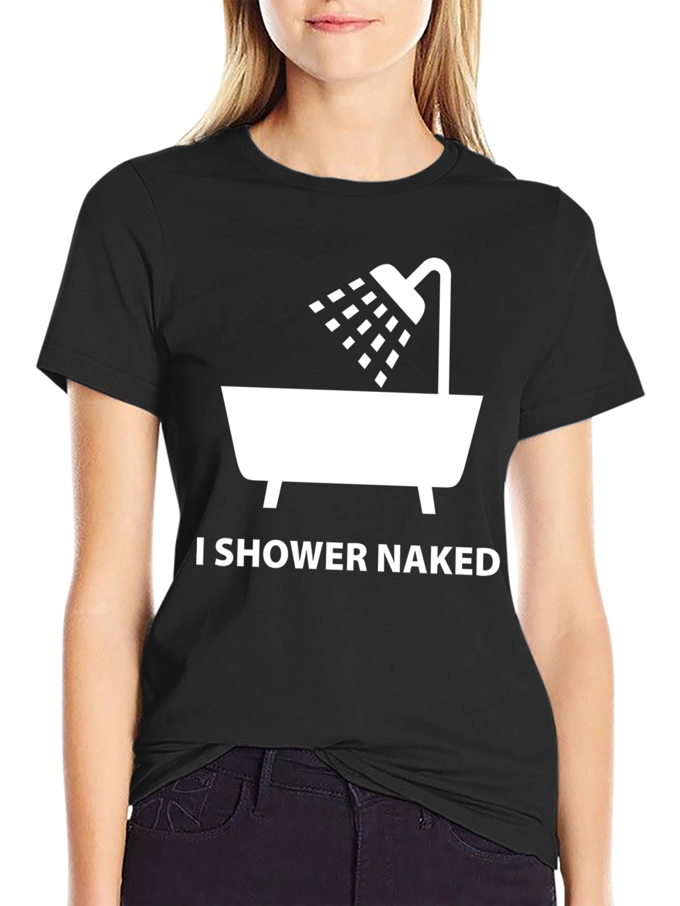 Humorous I Shower Naked Graphic Tee - Black