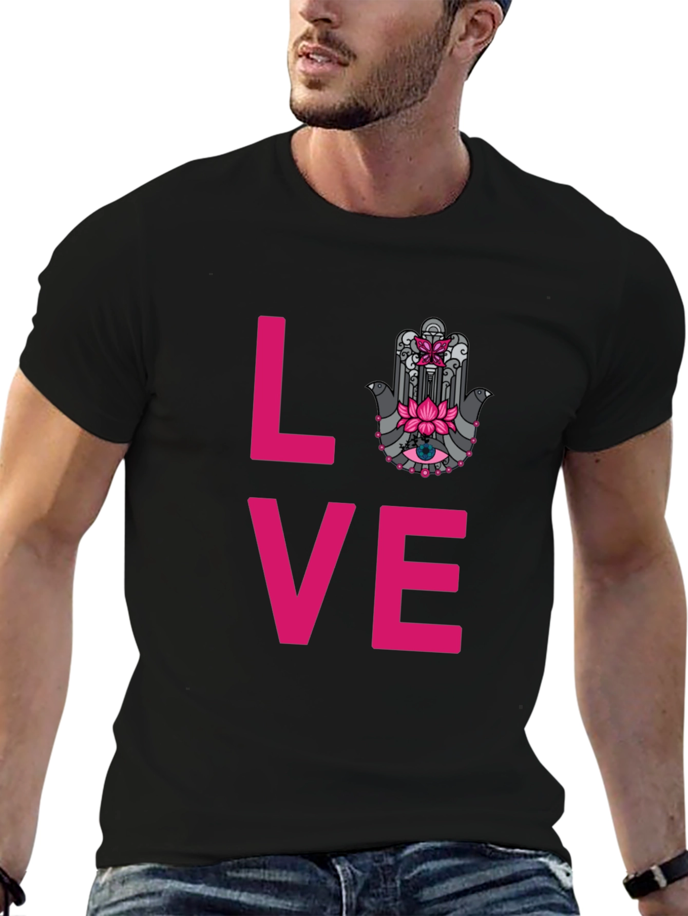 Love Hamsa Graphic Tee - Stylish Mens Black T-Shirt