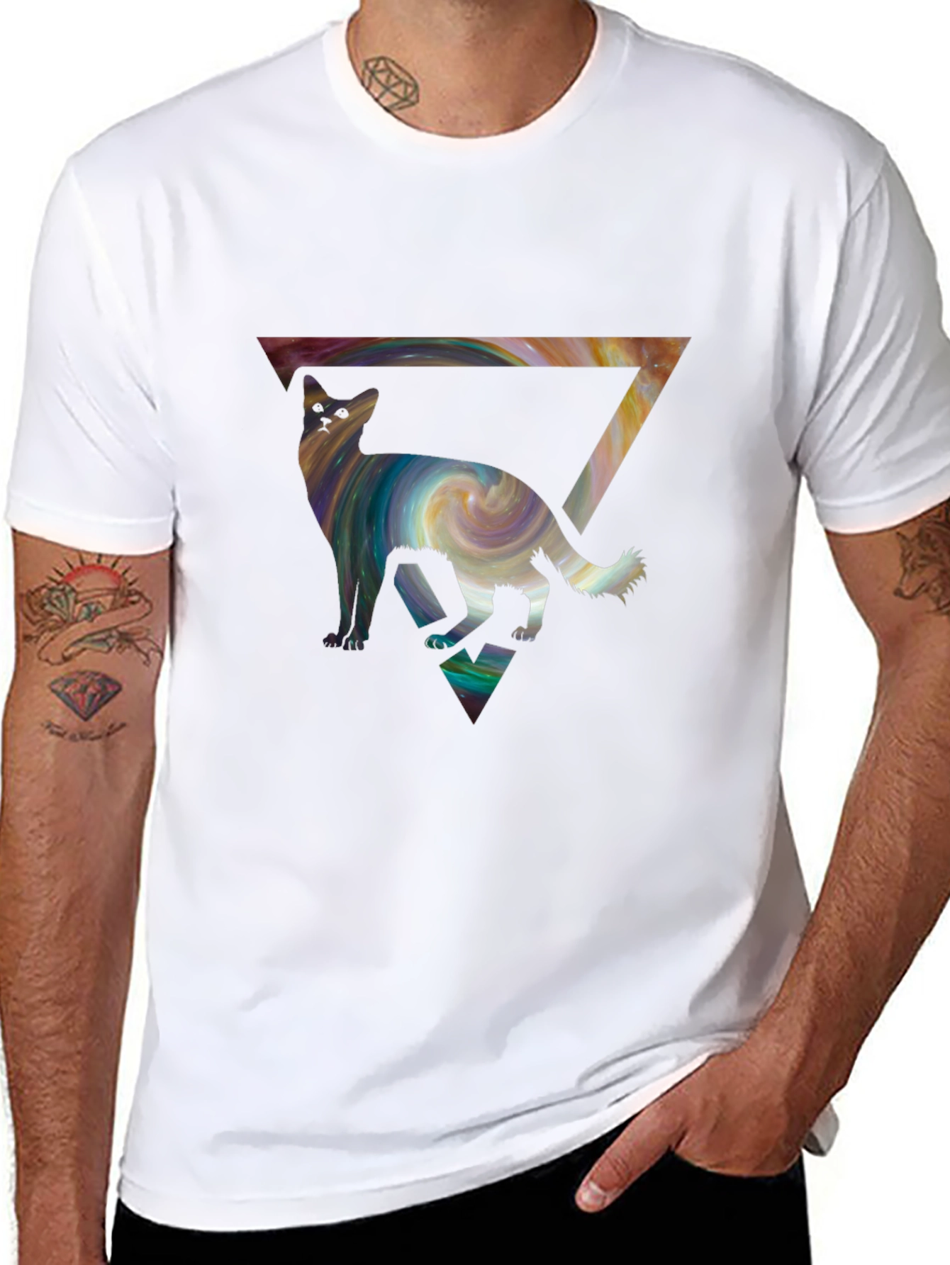 Cosmic Cat Triangle Tee - Unique Graphic Print