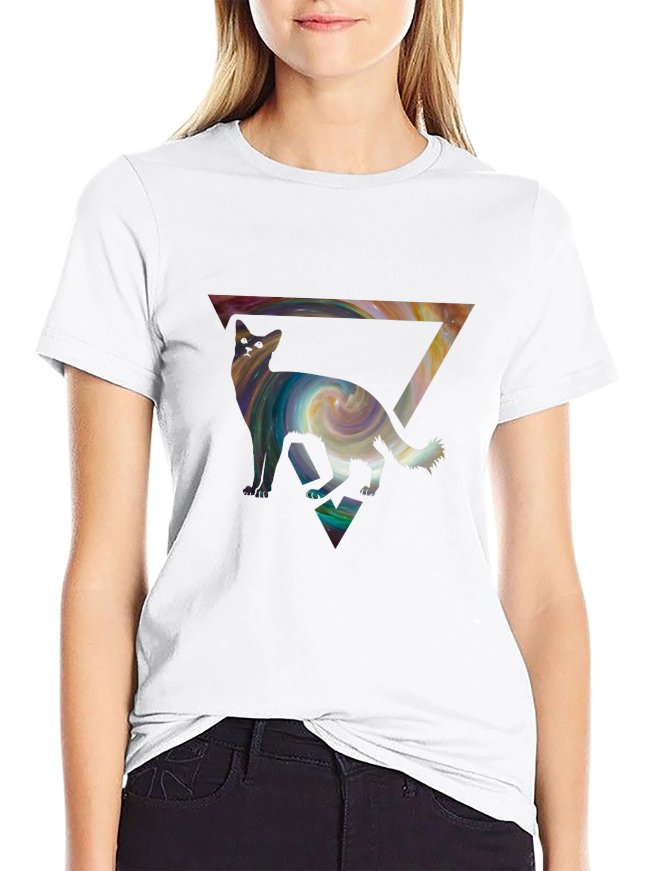 Cosmic Cat Triangle Tee - Unique Graphic Print