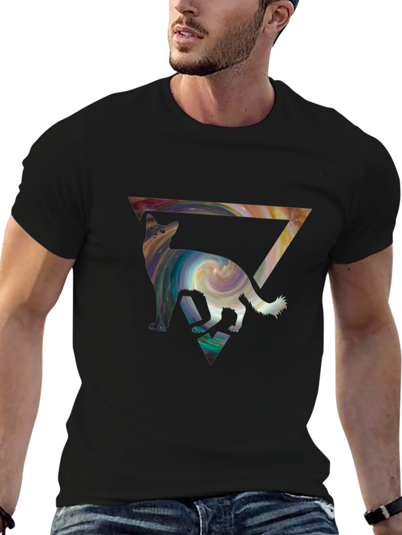 Cosmic Cat Triangle Tee - Unique Graphic Print