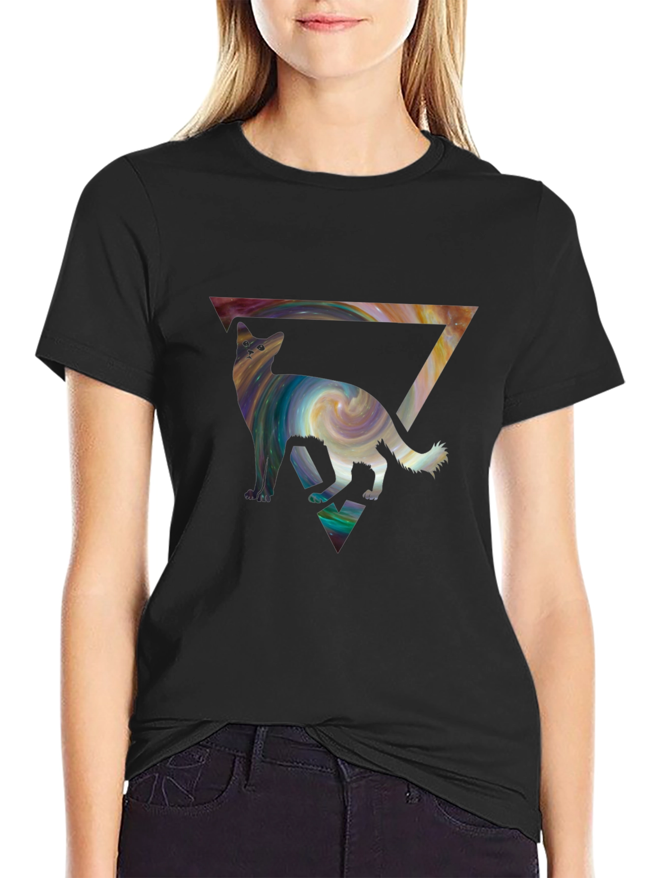 Cosmic Cat Triangle Tee - Unique Graphic Print