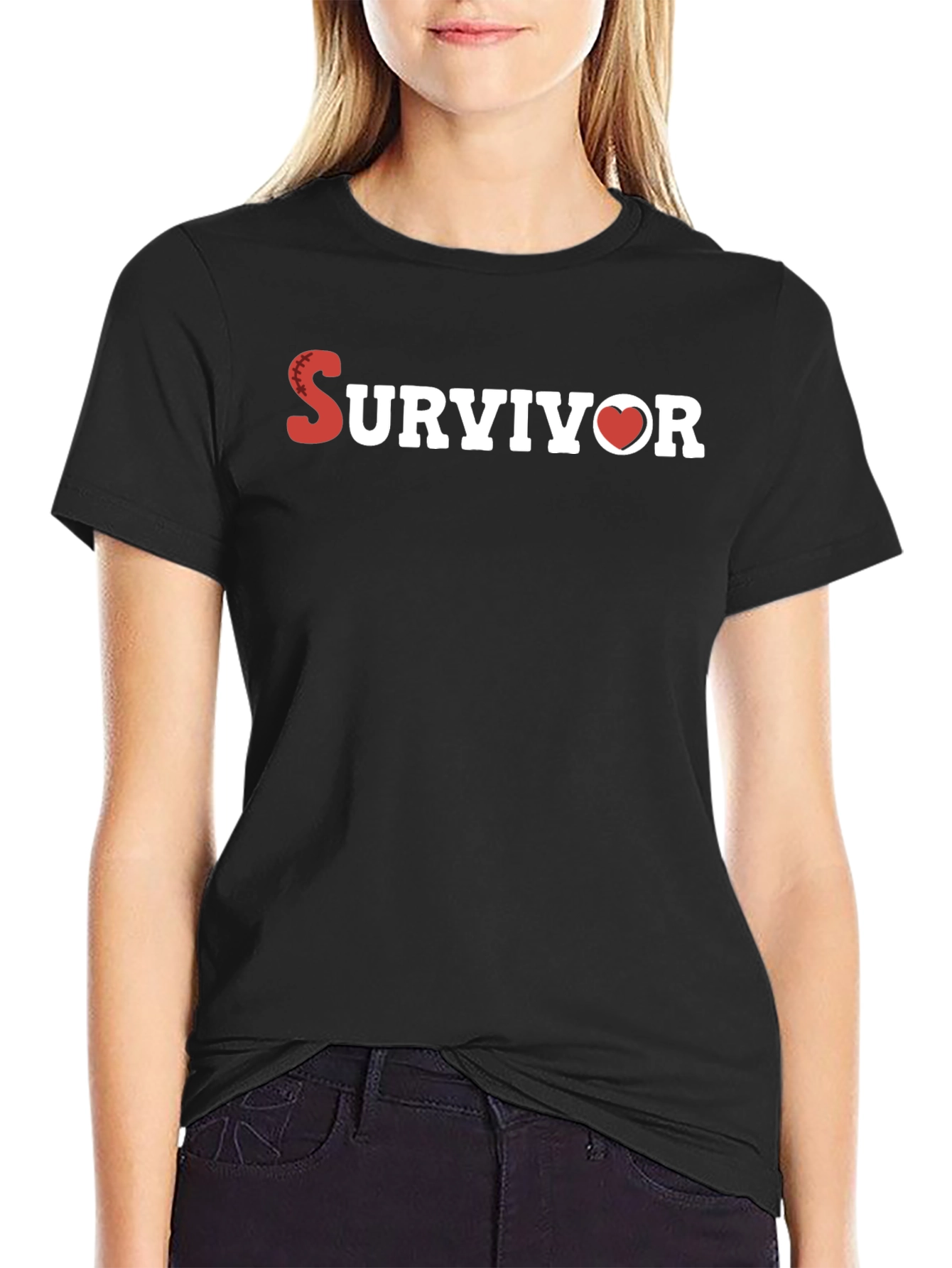 Survivor Heart Graphic T-Shirt - Black