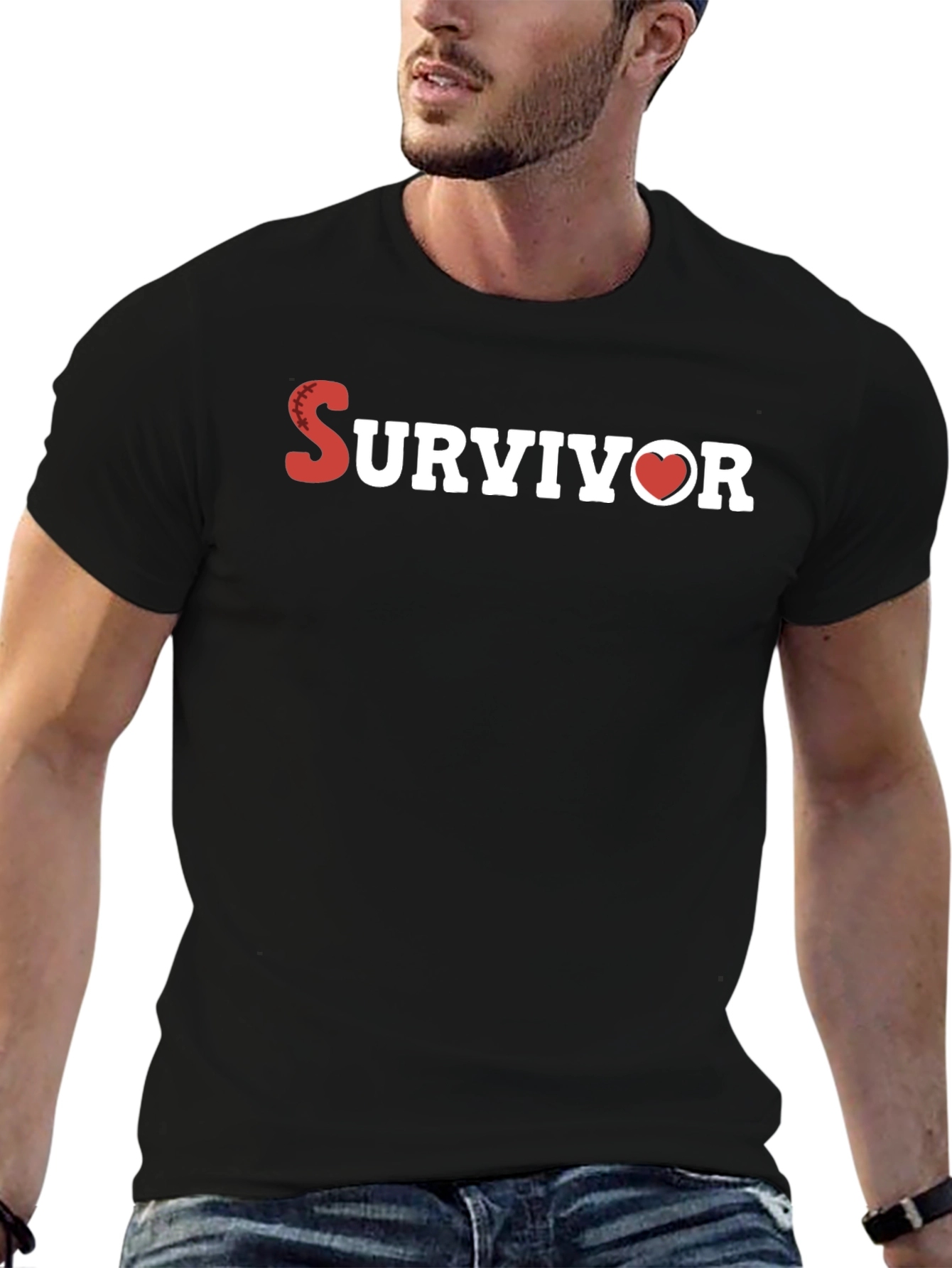Survivor Heart Graphic T-Shirt - Black