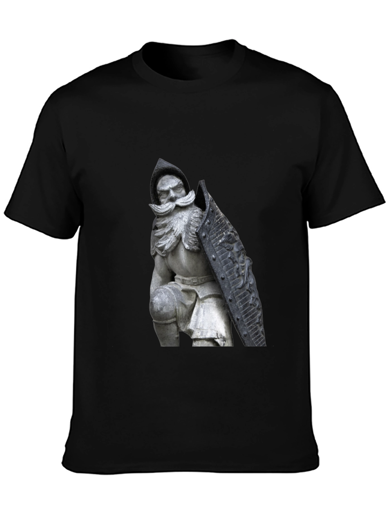 Black T-Shirt with Knight Statue Design