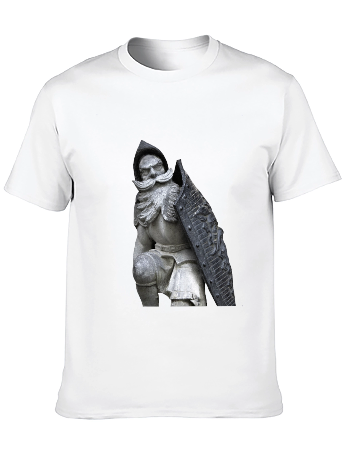 Black T-Shirt with Knight Statue Design
