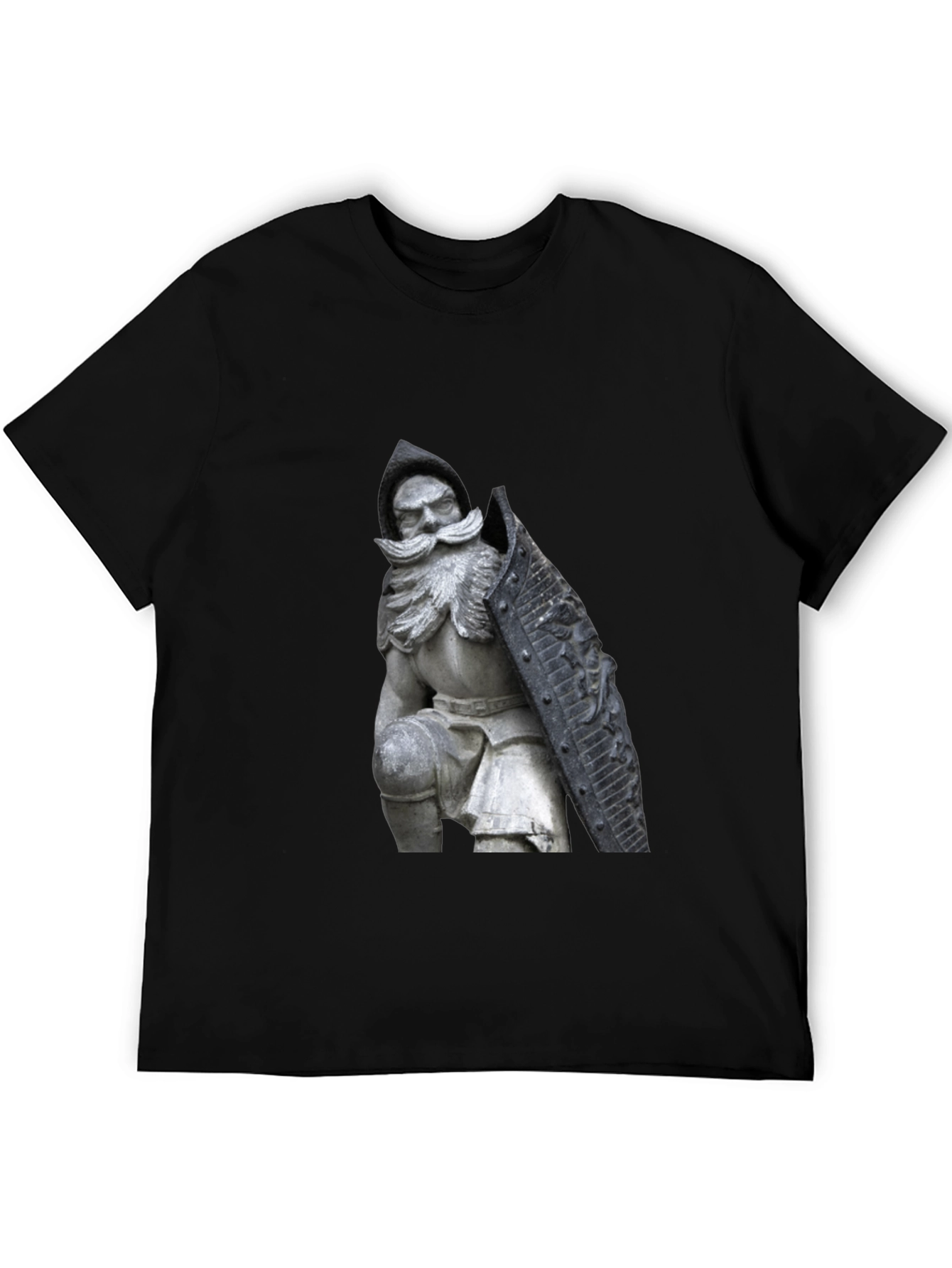 Black T-Shirt with Knight Statue Design