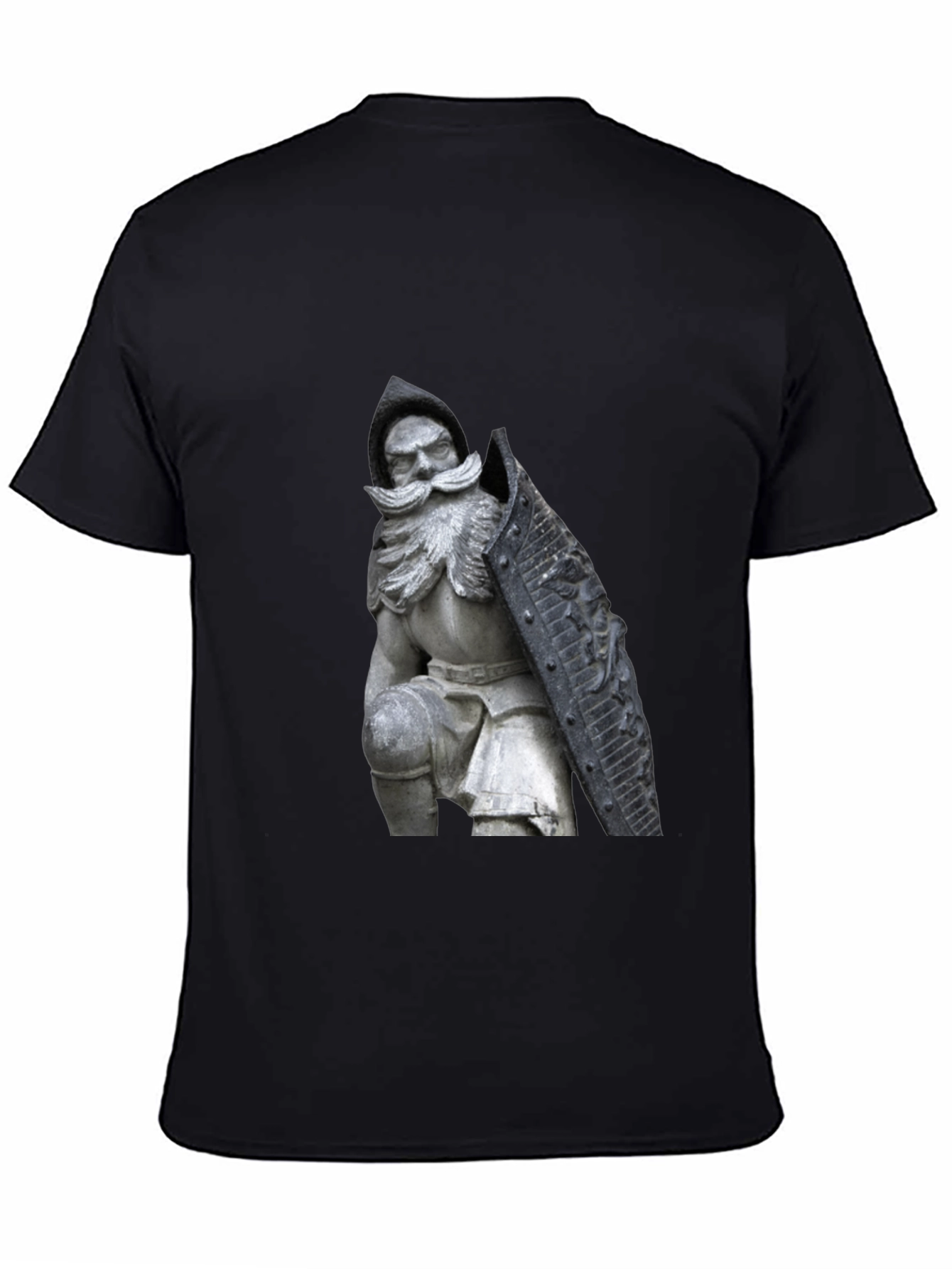 Black T-Shirt with Knight Statue Design