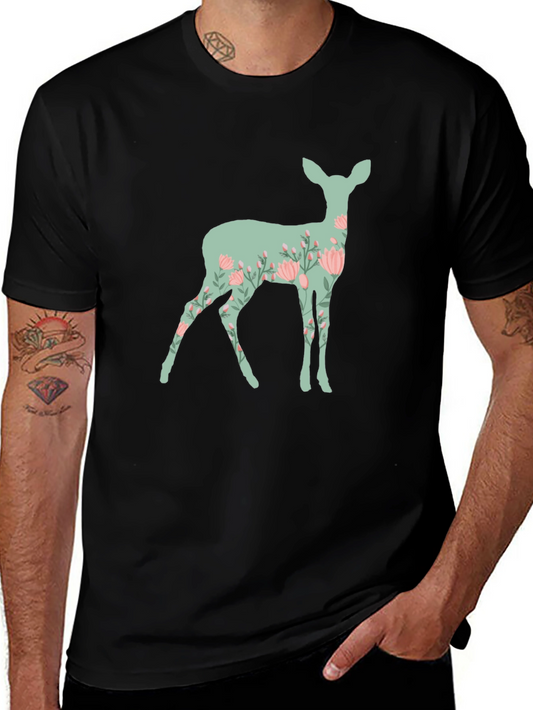 Floral Deer Graphic Tee - Stylish Animal Print Shirt