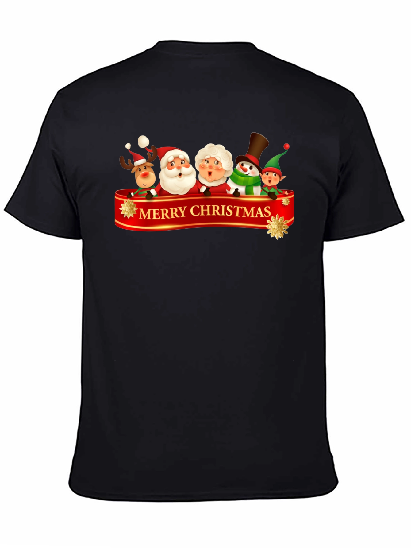 Merry Christmas Cartoon Graphic Black T-Shirt