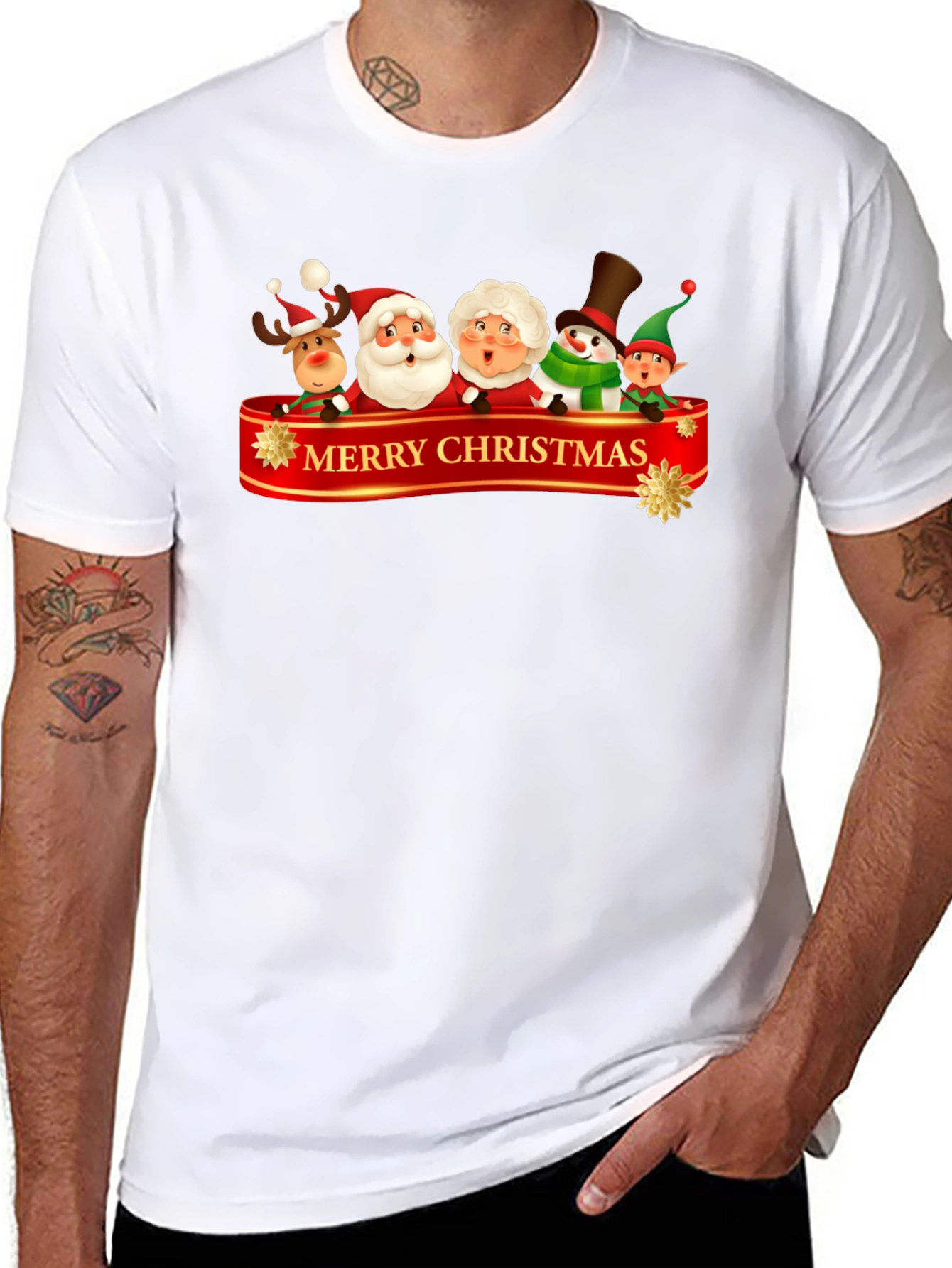 Merry Christmas Cartoon Graphic Black T-Shirt