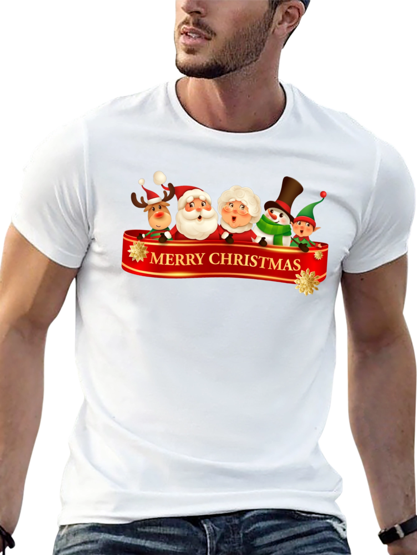 Merry Christmas Cartoon Graphic Black T-Shirt