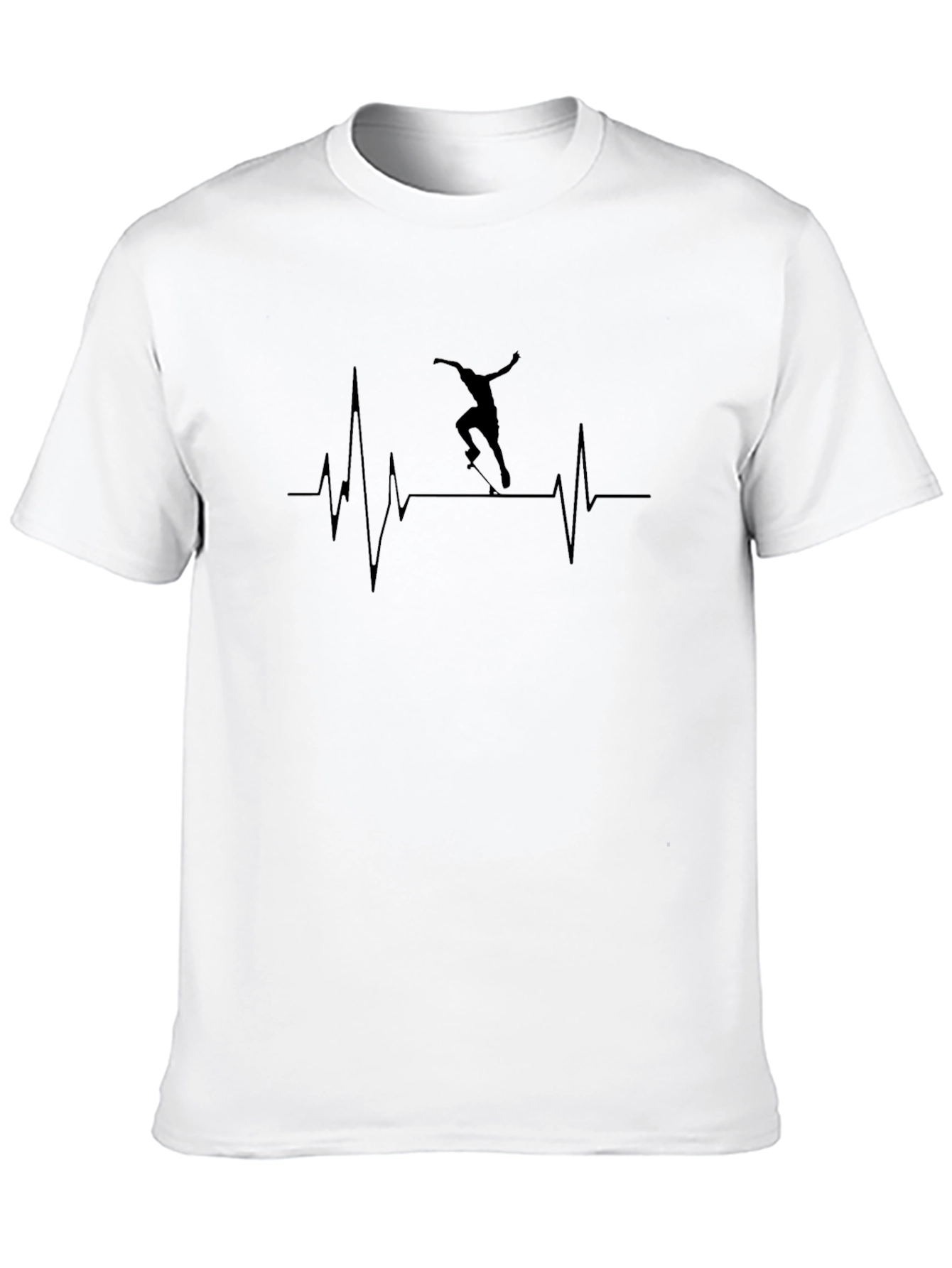 Skateboard Heartbeat Graphic Tee - Black Cotton T-Shirt