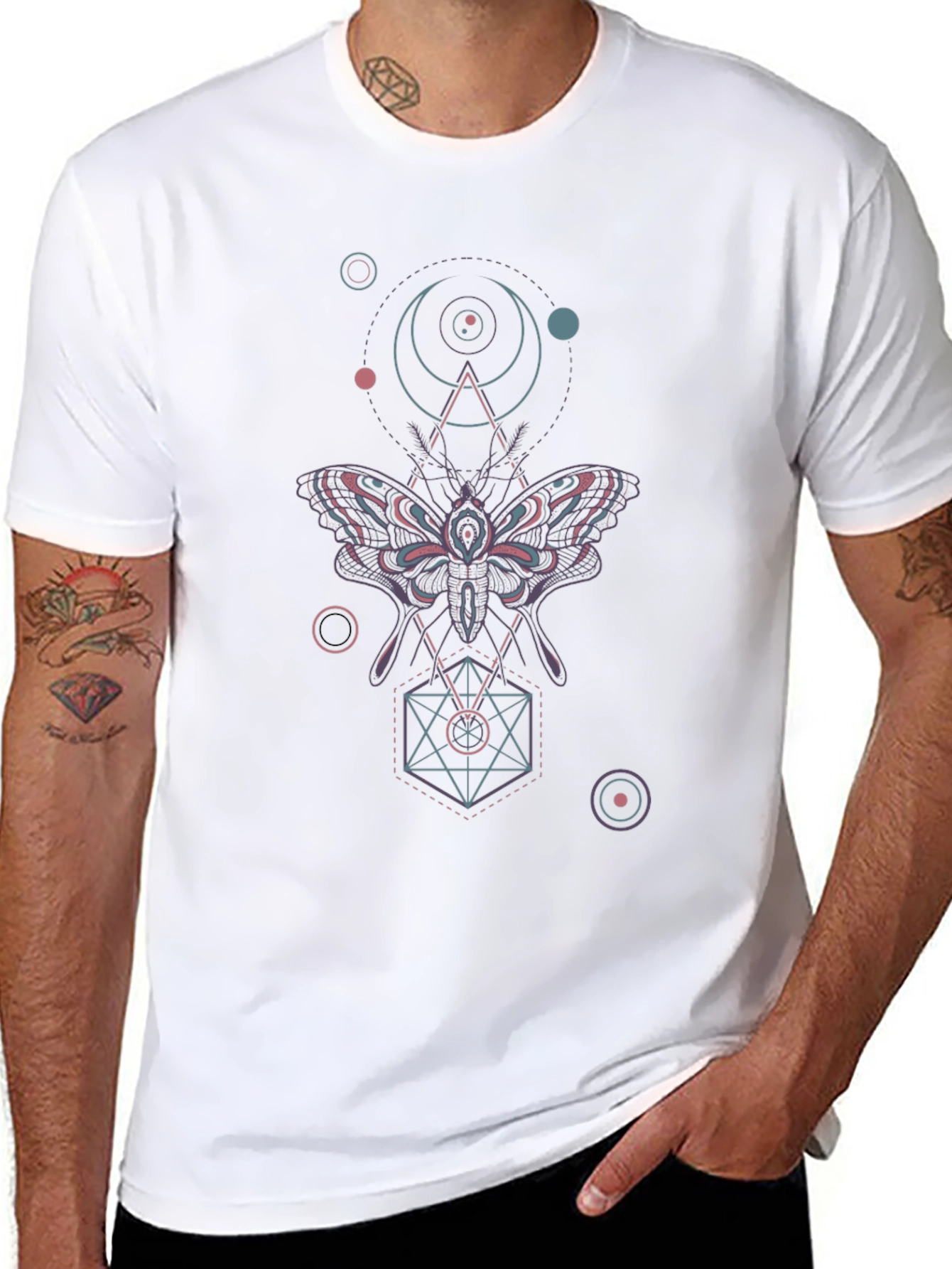 Geometric Moth Graphic Tee - Black