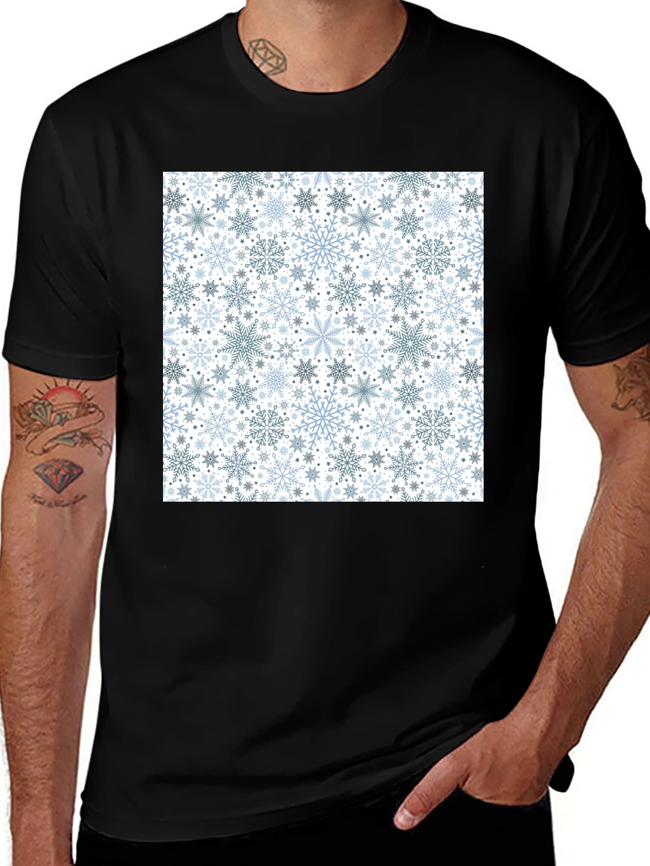 Snowflake Pattern Black Tee