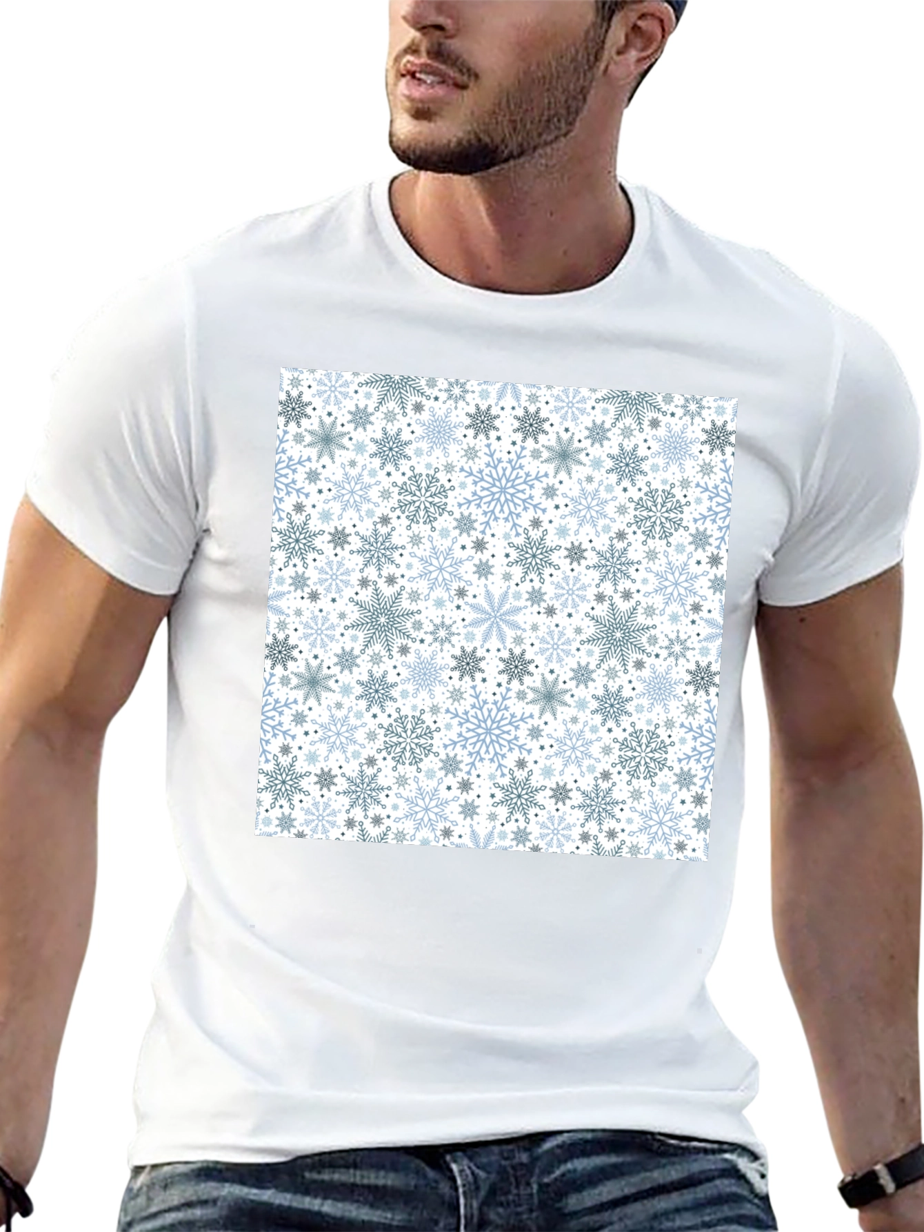 Snowflake Pattern Black Tee