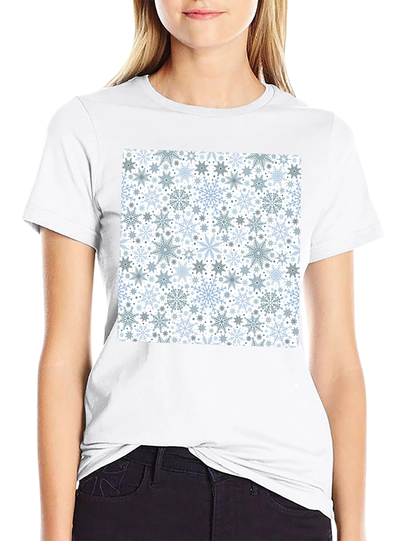 Snowflake Pattern Black Tee
