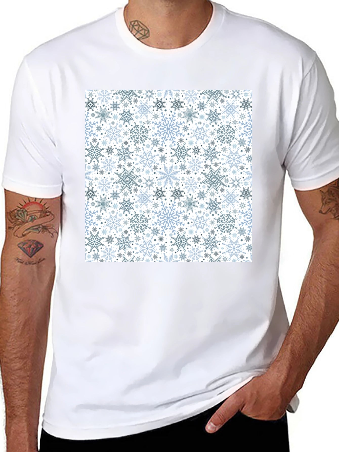 Snowflake Pattern Black Tee