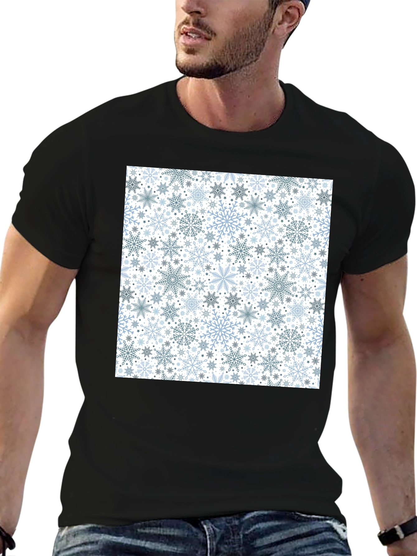 Snowflake Pattern Black Tee