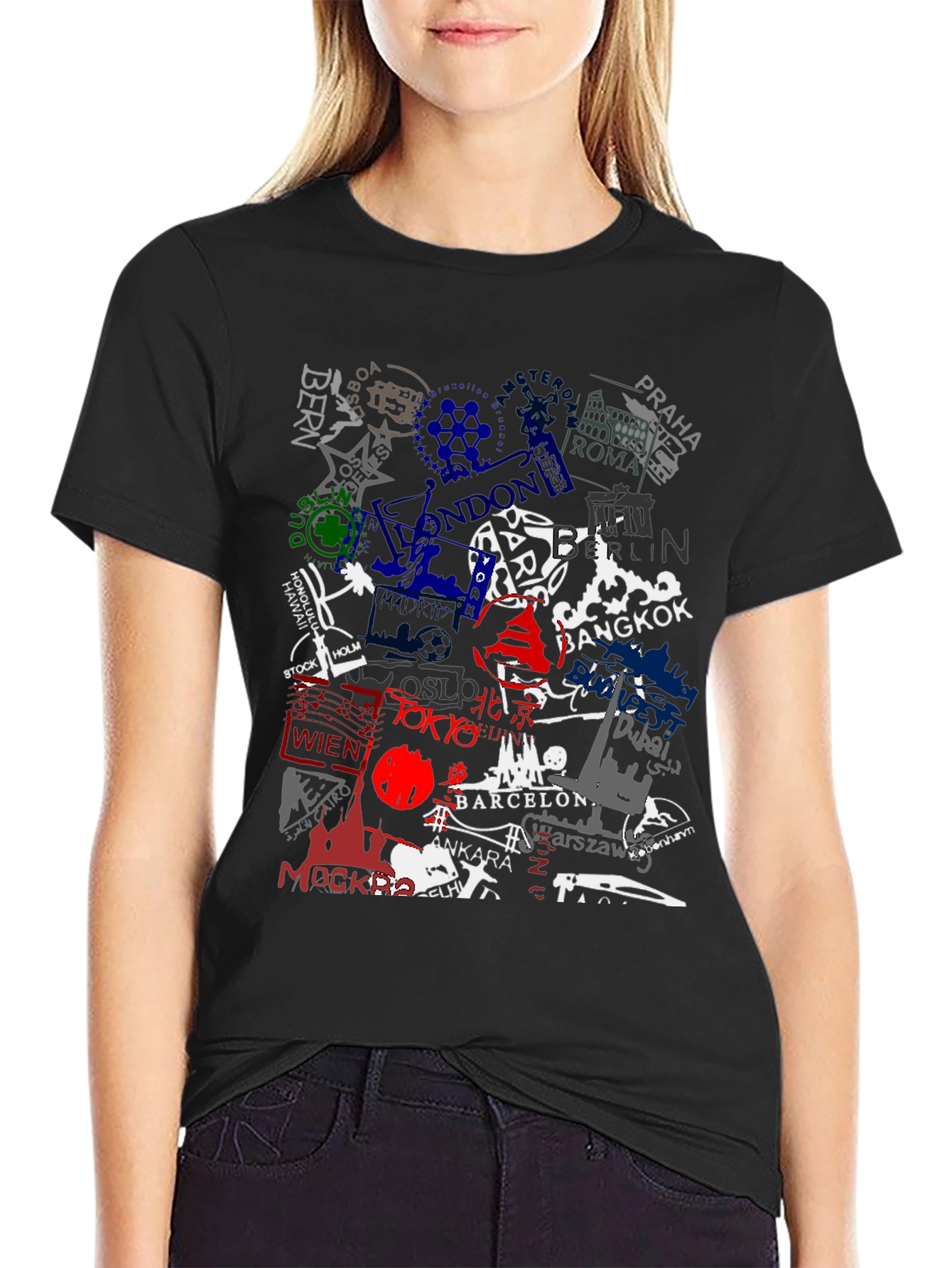 World Cities Stamp T-Shirt - Black