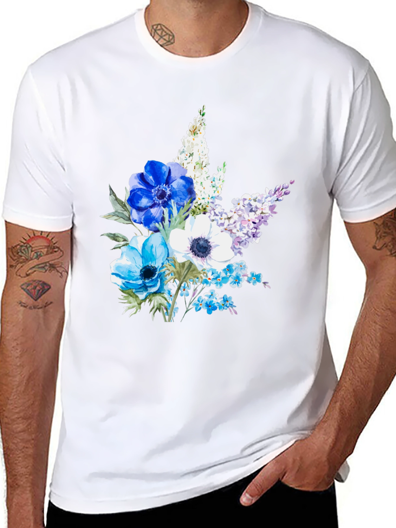 Floral Anemone Print Black T-Shirt