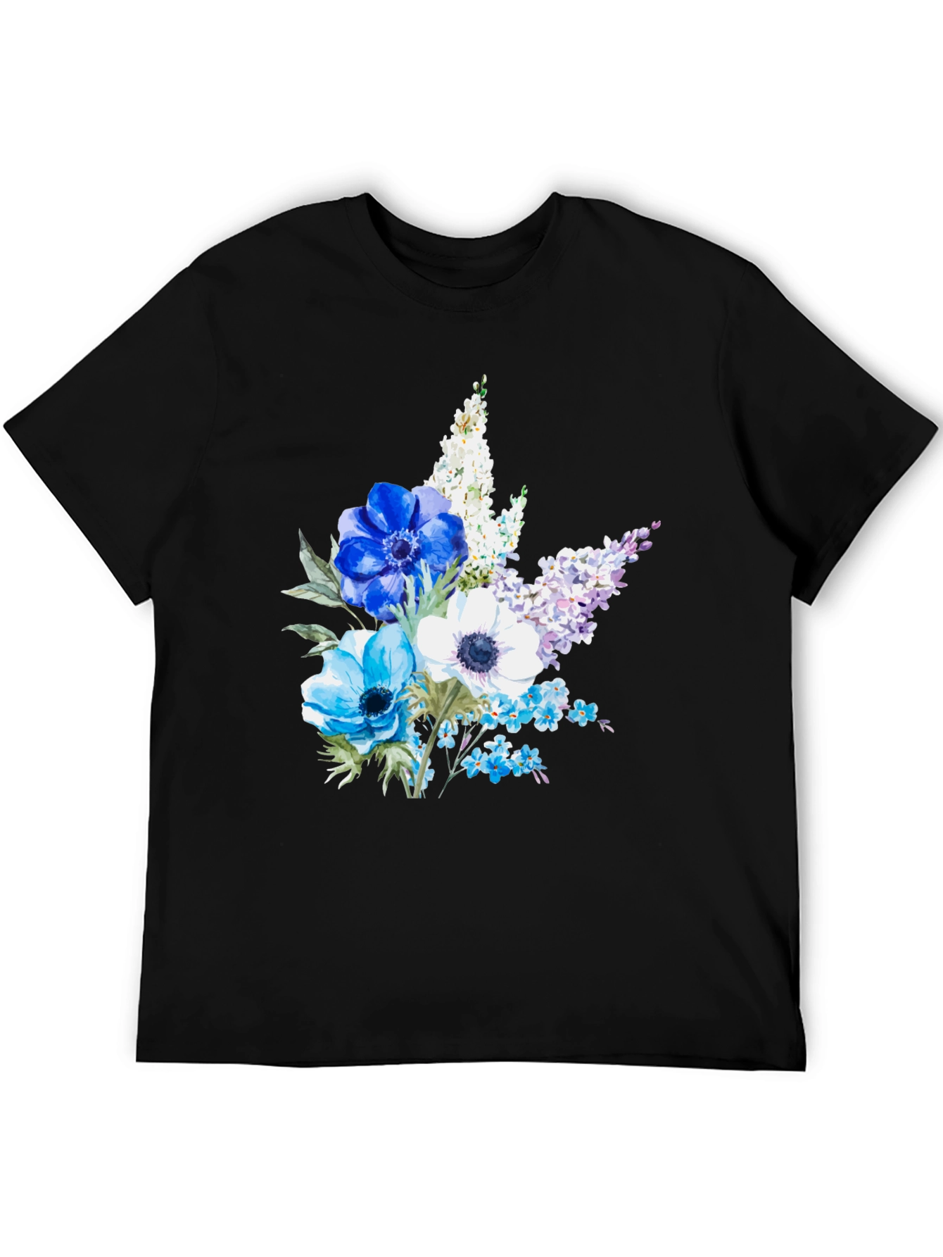 Floral Anemone Print Black T-Shirt