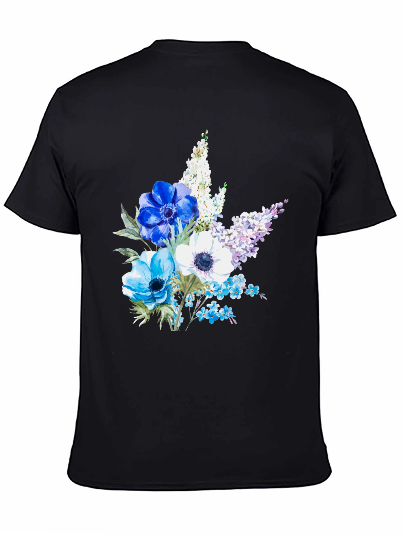 Floral Anemone Print Black T-Shirt