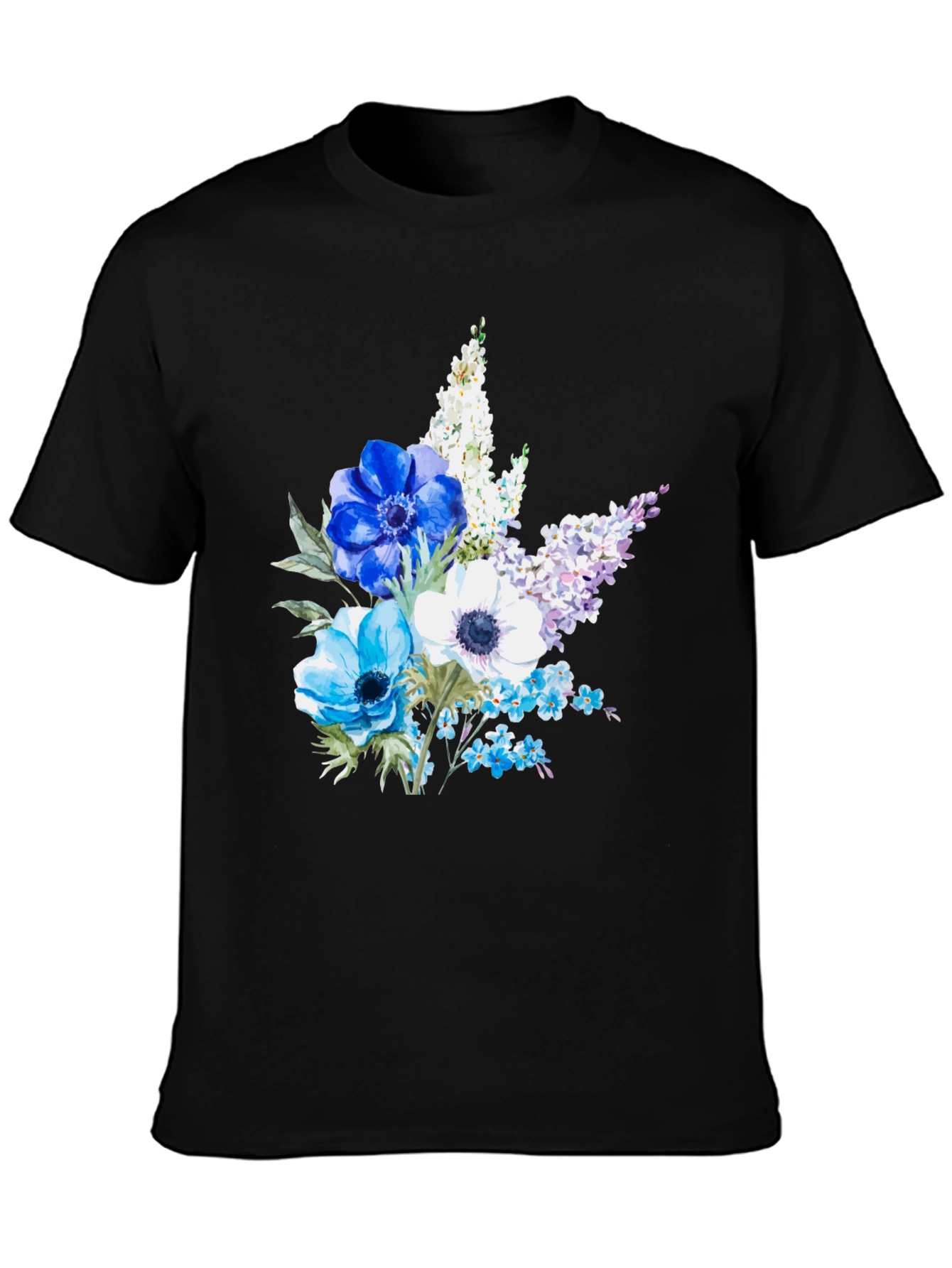 Floral Anemone Print Black T-Shirt