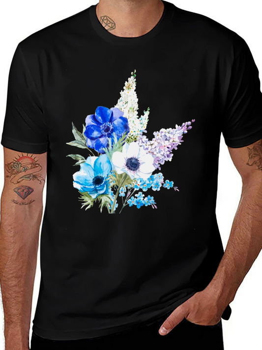 Floral Anemone Print Black T-Shirt
