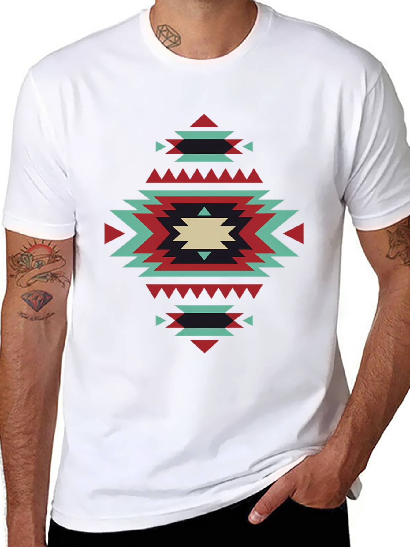 Geometric Aztec Design Black T-Shirt