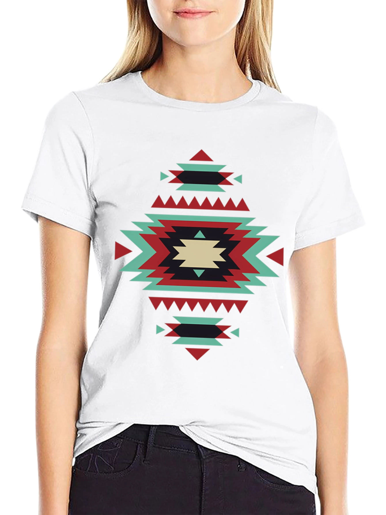 Geometric Aztec Design Black T-Shirt