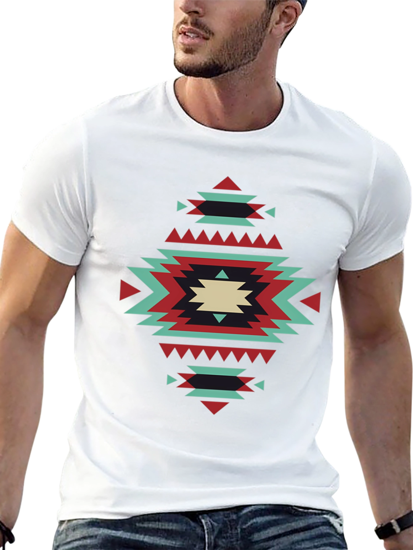 Geometric Aztec Design Black T-Shirt